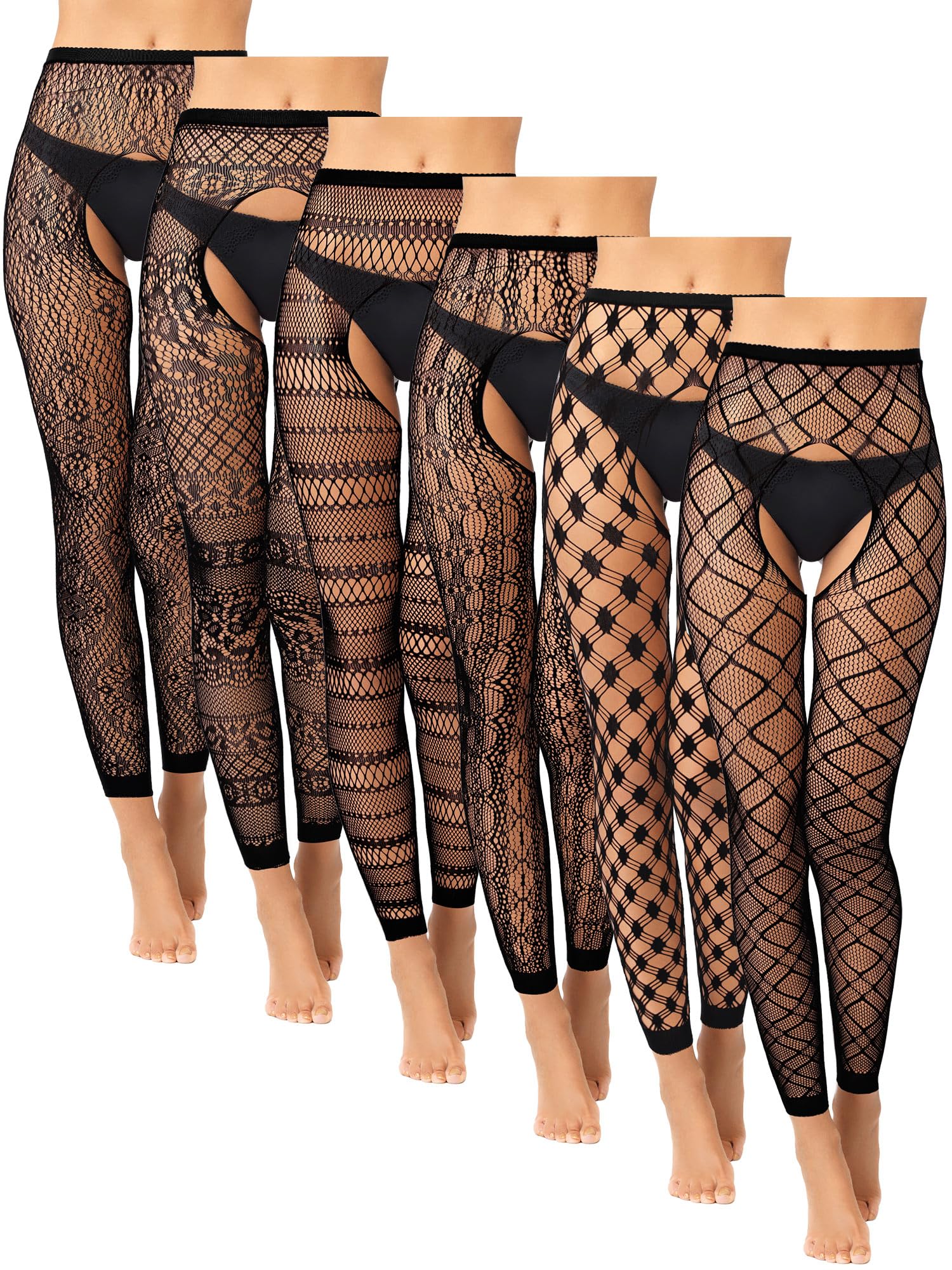 Skylety 6 Pairs Fishnet Stockings for Women Plus Size Thigh-high Tights Stockings Suspender Pantyhose Garter Belts