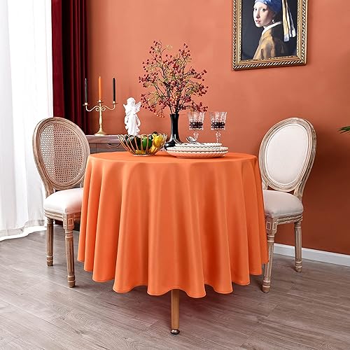Miniatura 8 de MEANMOY Mantel redondo naranja de 210 GSM resistente al agua y a las manchas para mesa circular, funda de mantel sólida de 48 pulgadas en tela de