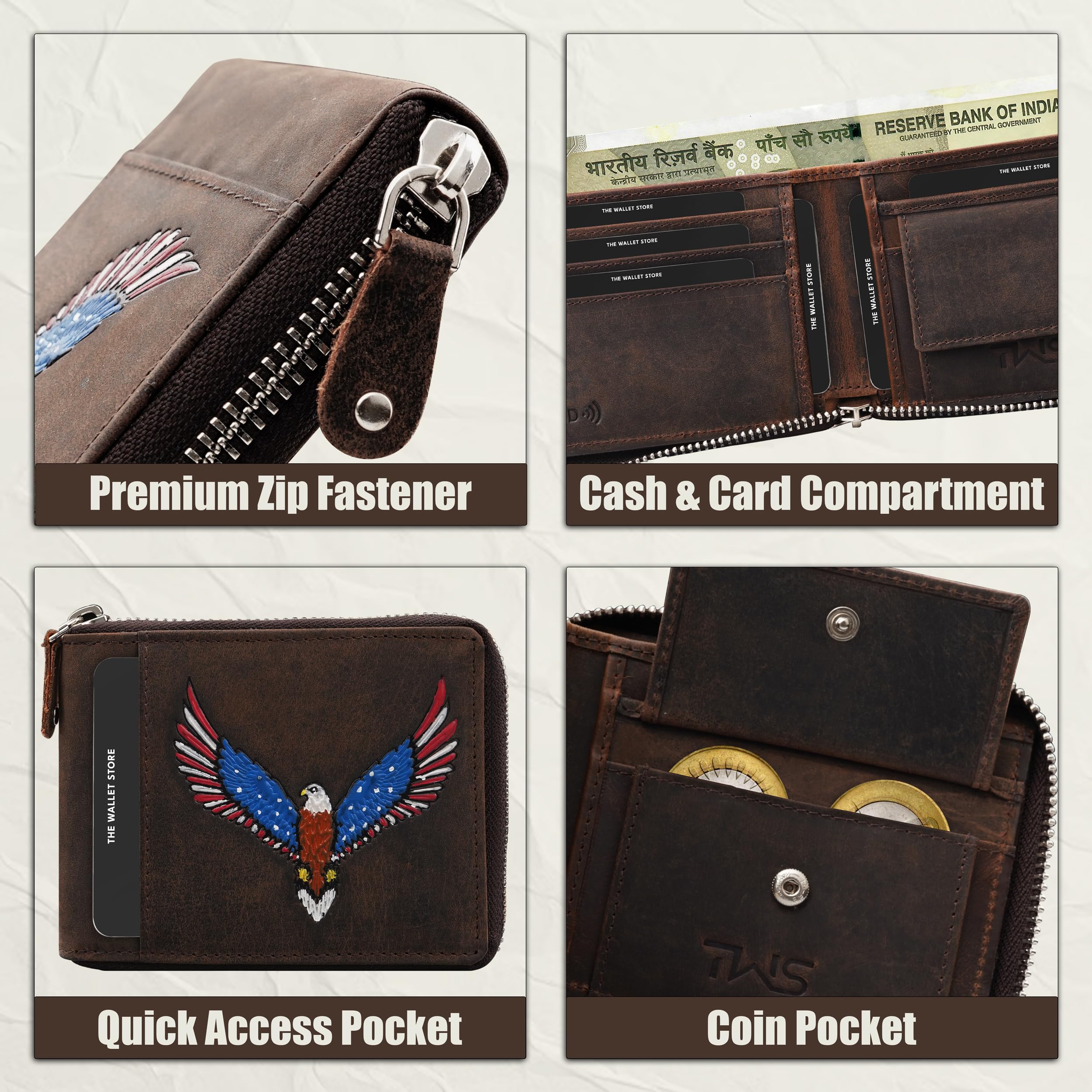 The Wallet Store Majestic Genuine Leather Zipper Wallet For Men