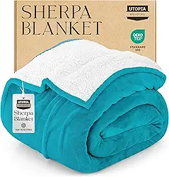 Utopia Bedding Cobertor de cama de poliéster sherpa 480GSM cobertor de pelúcia cobertor reversível de lã para cama e sofá (222 x 265 cm), turquesa, king