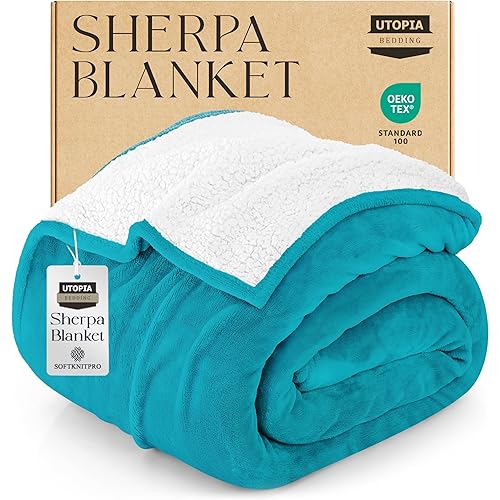 Utopia Bedding Sherpa Blanket California King Size (Turquoise, 102x96 Inches) - Soft Lightweight Plush Fleece Reversible Blanket for Bed, Sofa, Couch, Camping and Travel