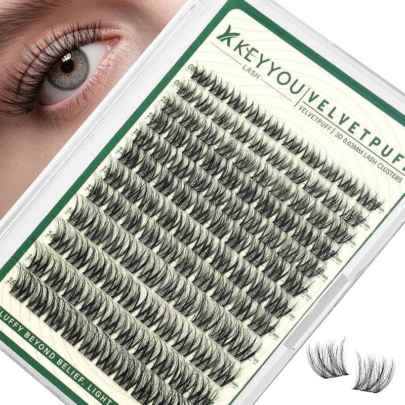 Cílios Postiços em Tufo KEYYOU Velvetpuff C Curl, Comprimentos Mistos de 8 a 16 mm, 120 Unidades