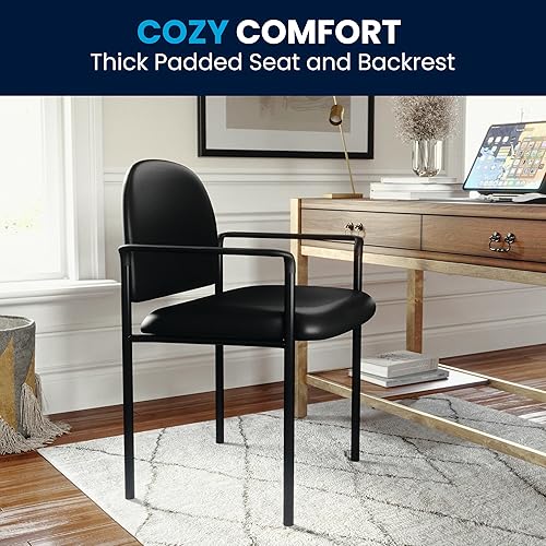 Miniatura 7 de Flash Furniture Tiffany - Silla de recepción lateral con reposabrazos acolchados, silla apilable de vinilo para sala de espera para uso comercial o