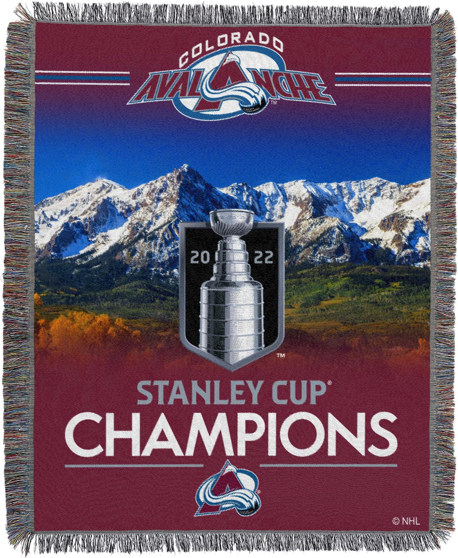 Northwest NHL Colorado Avalanche Unisex-Adult Colorado Avalanche 2022 NHL Stanley Cup Champions Woven Tapestry Throw Blanket, 48" x 60", Home Stage