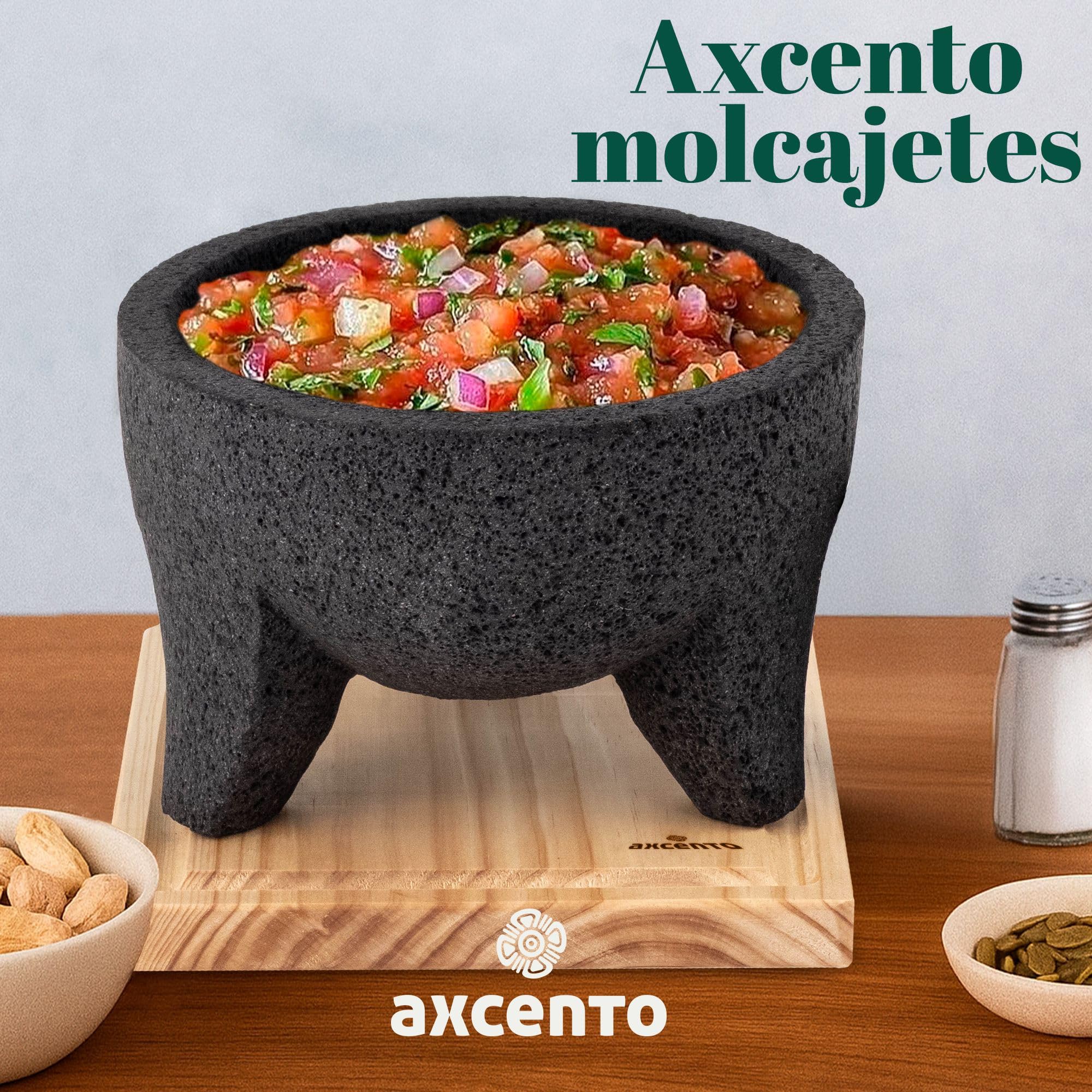 Traditionelles Molcajete Mexicano Vulkangestein Mörser und Stößel Set, handgefertigt aus authentischem Lavastein in Puebla Mexiko, Guacamole, Schüssel, Schneidebrett inklusive Molcajete Bowl de Piedra