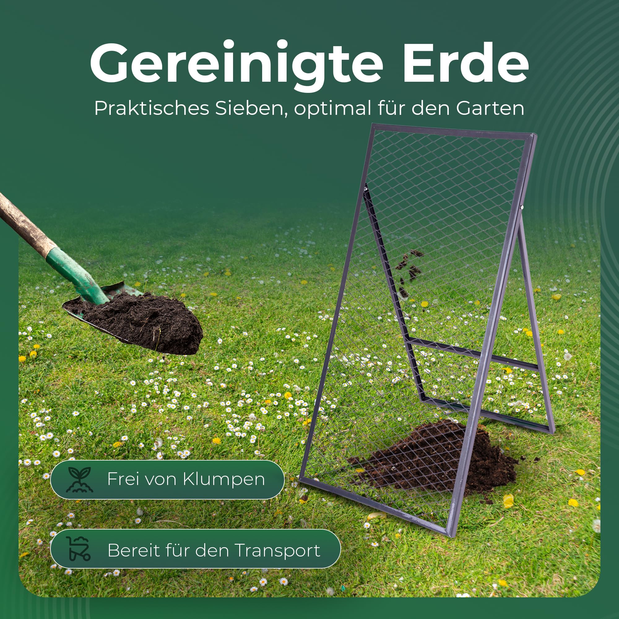 Novatool 2X Boden Durchwurfsieb 100x50 cm aus pulverbeschichtetem Stahl Durchwurfgitter Sieb für Erde Rasen Sand Kompost, Gartensieb Metallsieb Garten Metall Gitter Erdsieb Kompostsieb Gartenerde