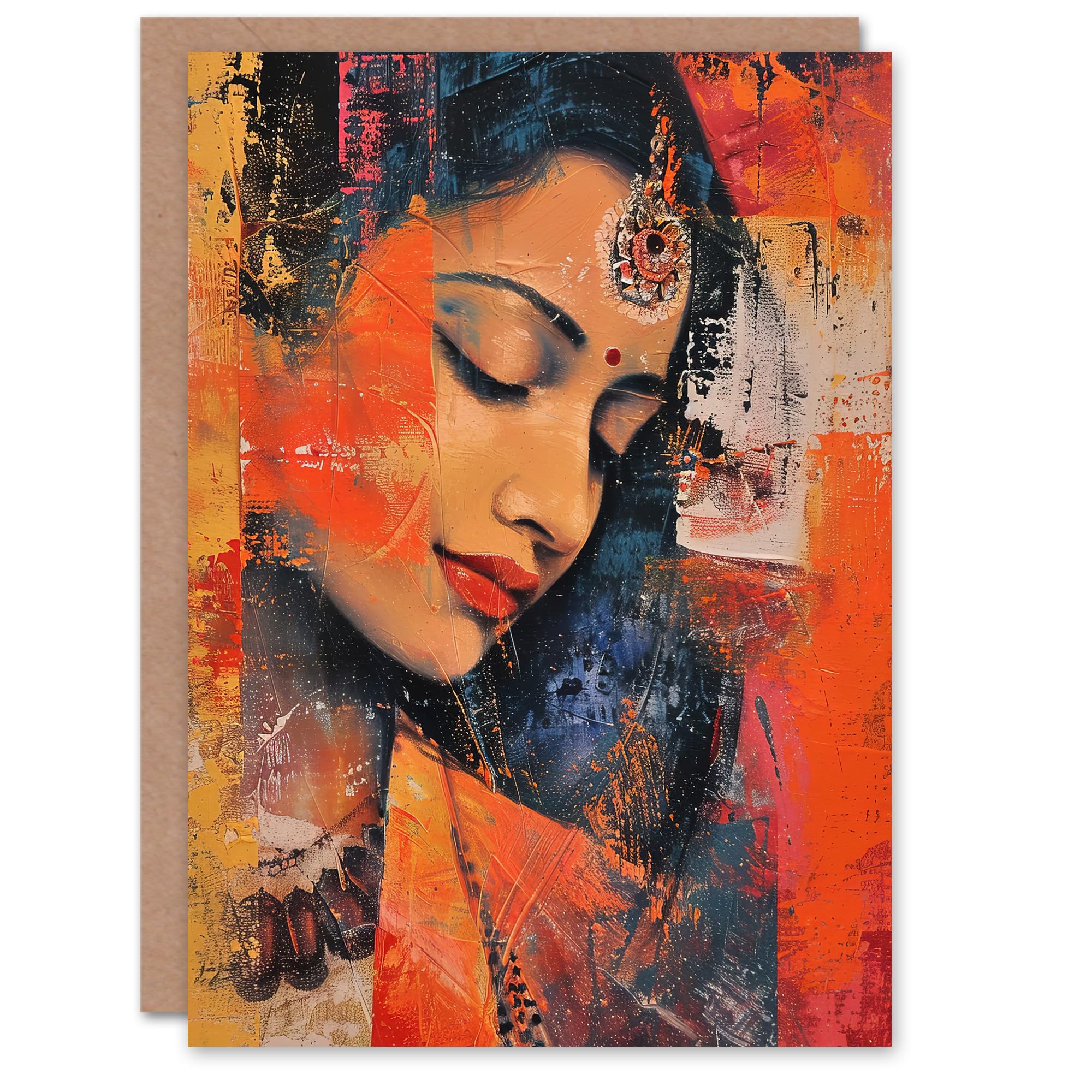 Artery8 Young Indian Woman Portrait Modern Artwork Beauty Greeting Birthday Card Him Her All Blank