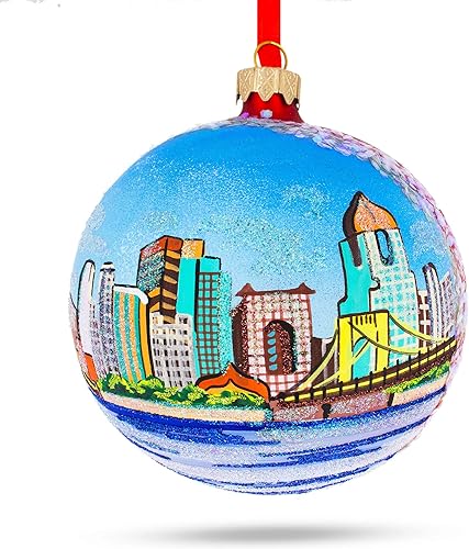 Miniatura 8 de Pittsburgh, Pennsylvania, bola de cristal, adorno de Navidad de 4 pulgadas