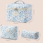 HBselect 3 PCS Sac de maquillage matelassé, Cotton Grand sac de maquillage de voyage, Coquette Florale mignon Maquillage Sac Cosmétique Sac de toilette pour femmes