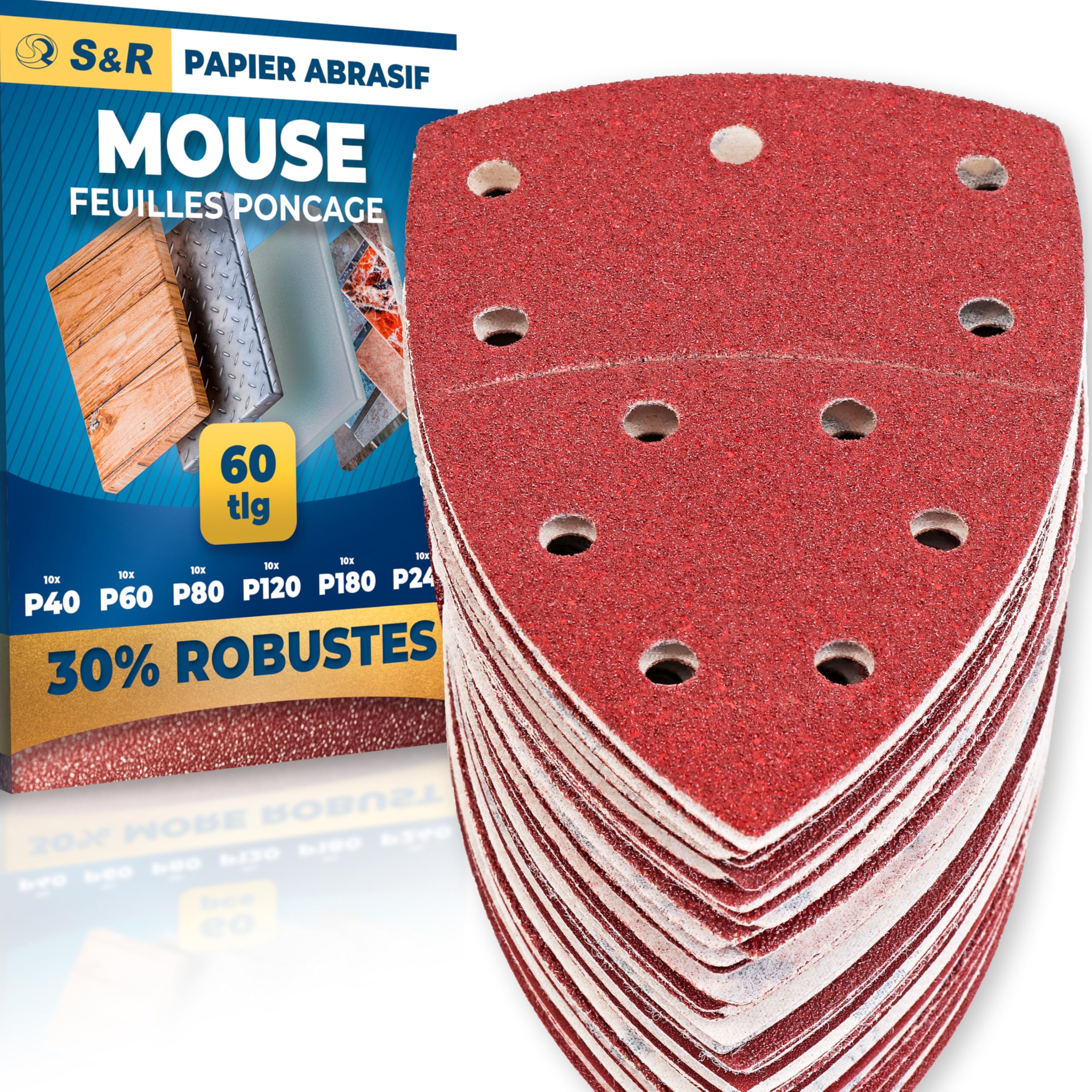 Papier De Ponçage Triangulaire EZARC 60PCS - Grains 60 à 320 - Pour Ponceuse Delta 95x95mm