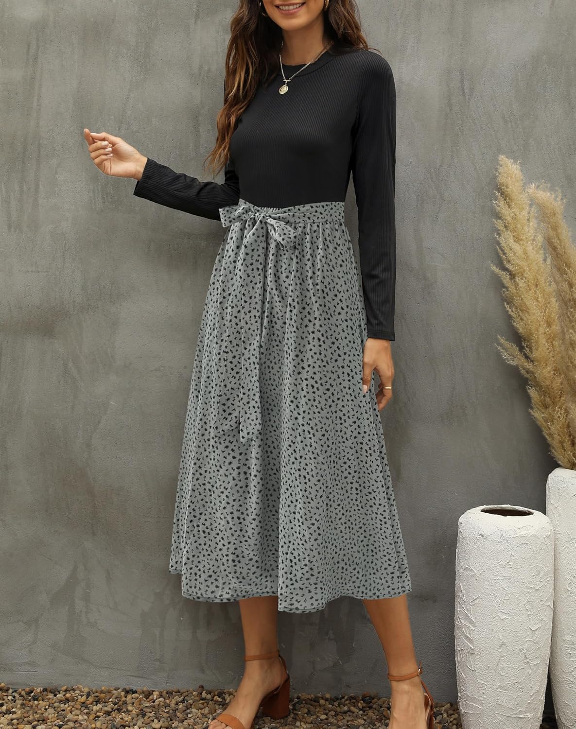 Zattcas Women 2026 Spring Dress Long Sleeve Ribbed Teacher Church Modest Business Casual Work Outfits Midi Dress - Image 4