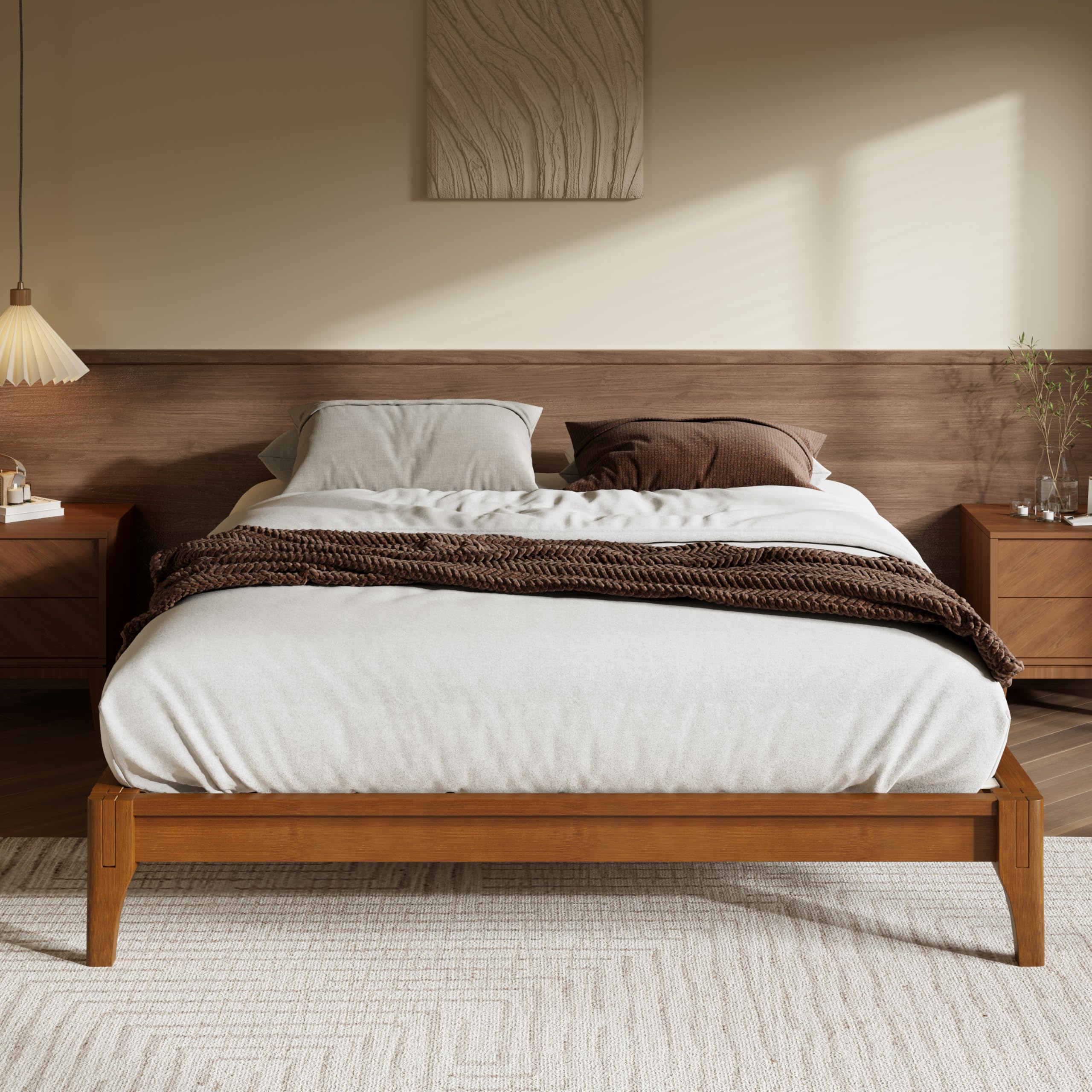 Merax Mid-Century Bamboo Platform Bed - Queen Size