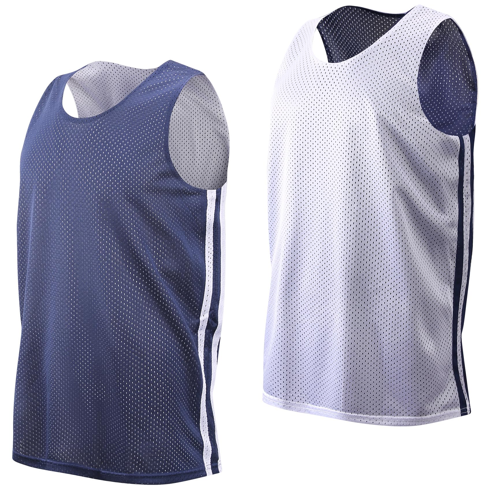 JOKHOO Reversible Men's Mesh Athletic Basketball Jersey Single for Team Scrimmage (Navy/White,Large)