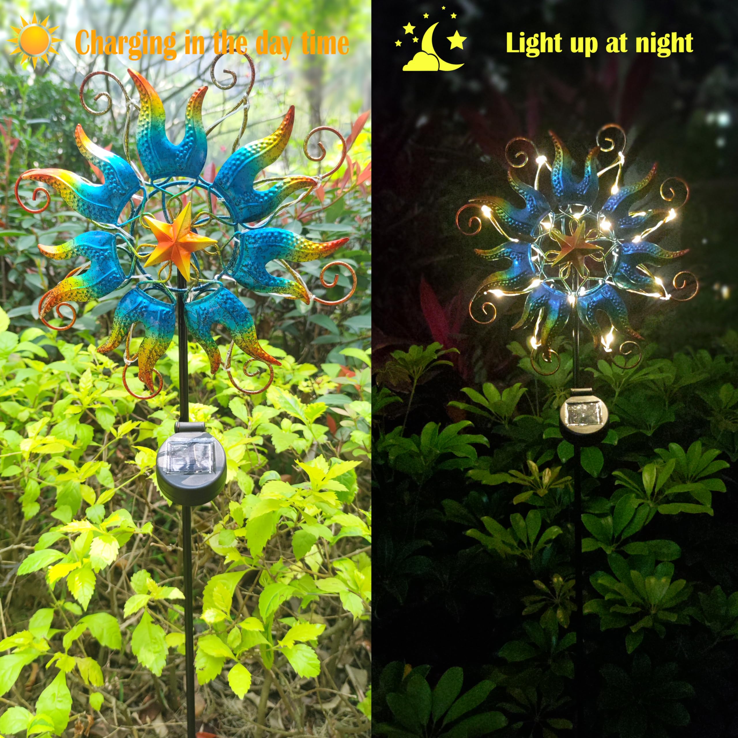 Girandola Solare Fiore Con Luci LED Multicolore – Decorazione Da Giardino In Metallo – IP65 Impermeabile – Accensione Automatica