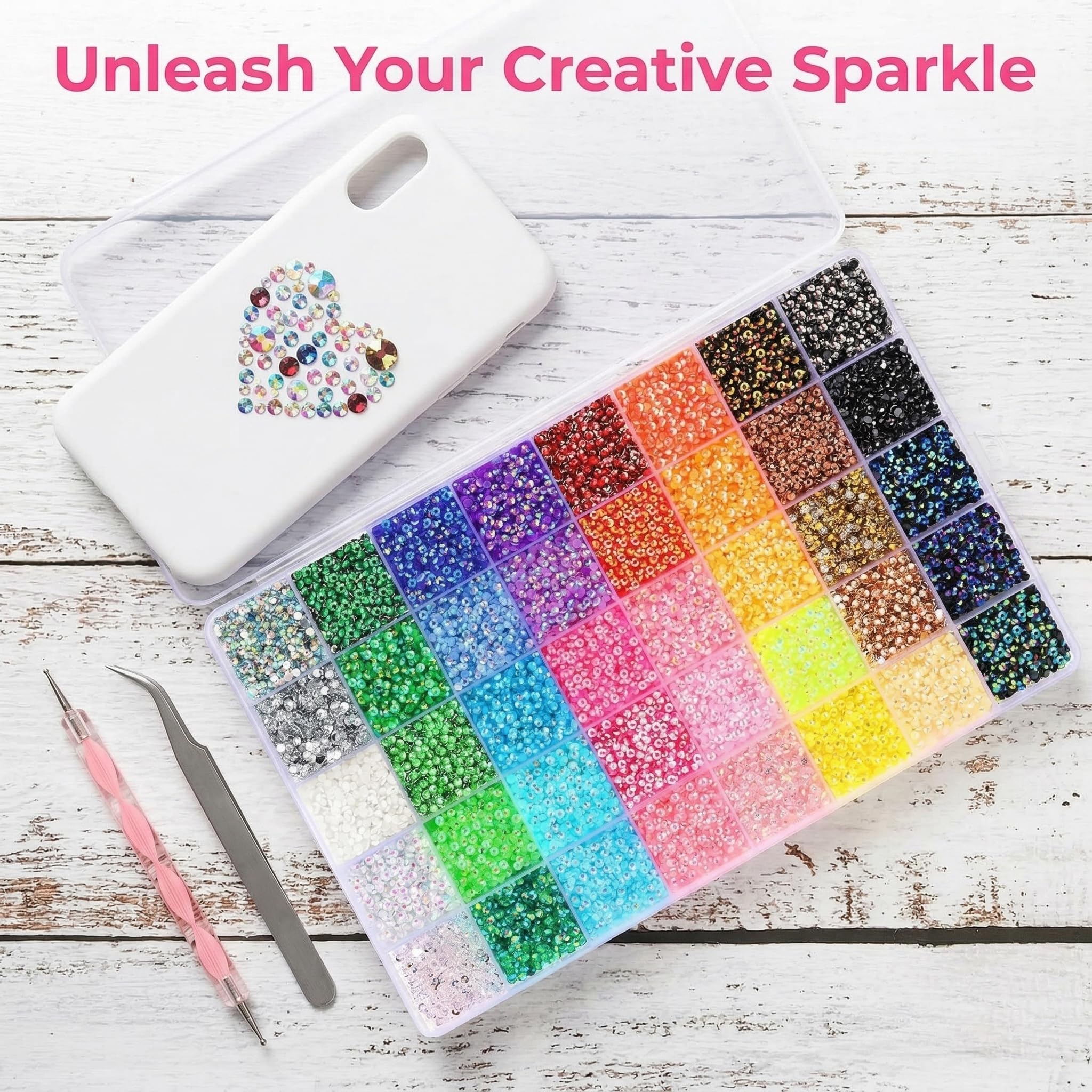 40 Couleurs 3mm Strass, 32000 Pcs Ongle Cristal Nail Art Diamants pour Ongles Avec Pincette et Stylo Pointeur Strass pour Art d’Ongles Vêtements le Visage L'artisanat
