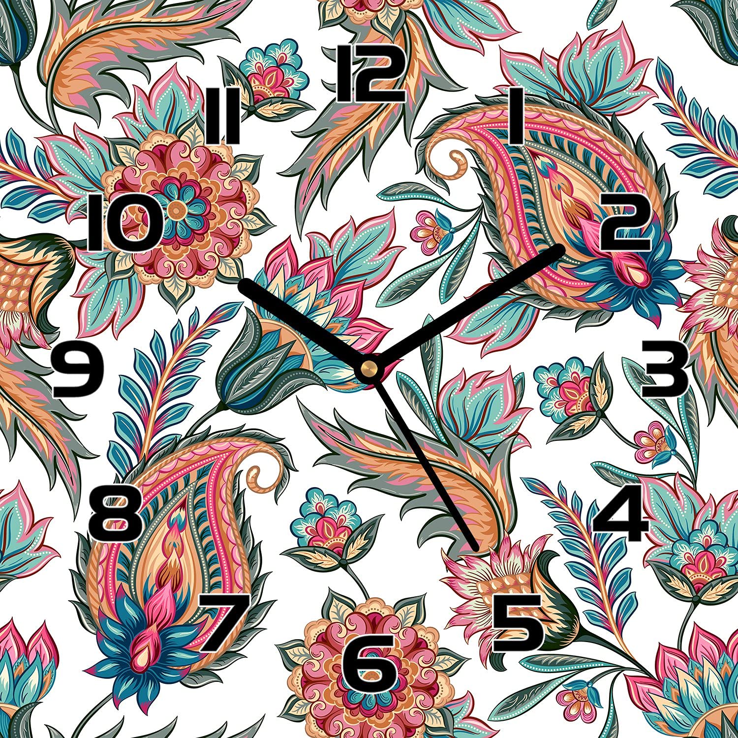 Horloge en verre cuisine salon Coloray aiguilles noires murale 30x30
