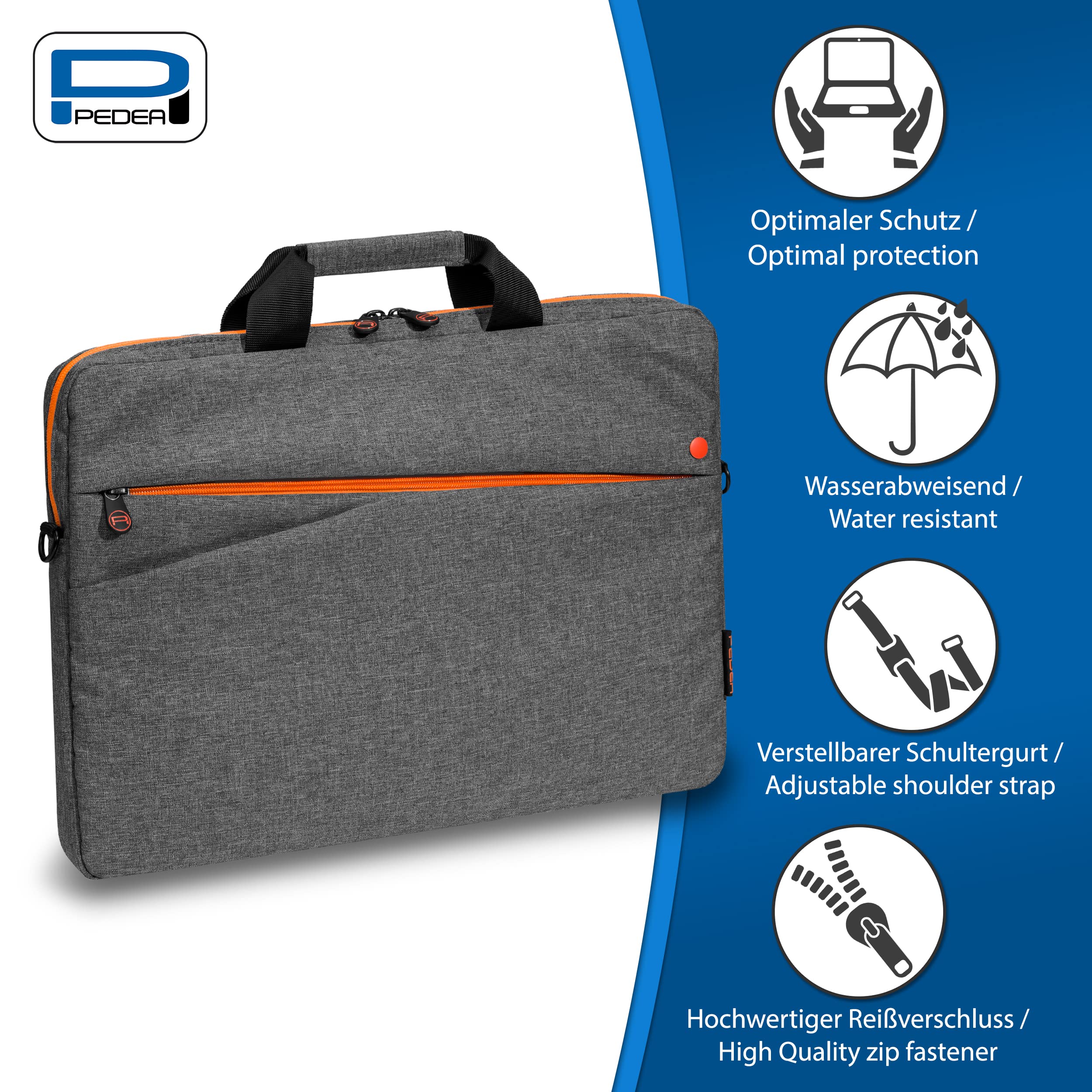 Pedea - Torba na laptopa *Fashion* torba na notebooka do 15,6 cala - torba na laptopa z paskiem na ramię - pokrowiec na laptopa szary/pomarańczowy - torba na notebooka dla kobiet i mężczyzn