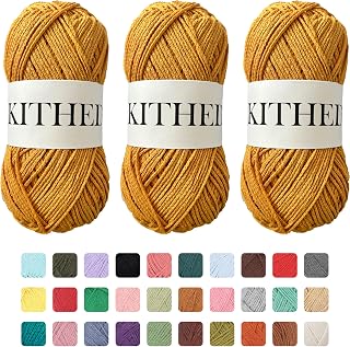 Cotton Yarn，10.5oz，3 Pack ，Soft Yarn for Crocheting and Knitting Colorful (34 Bright Yellow)