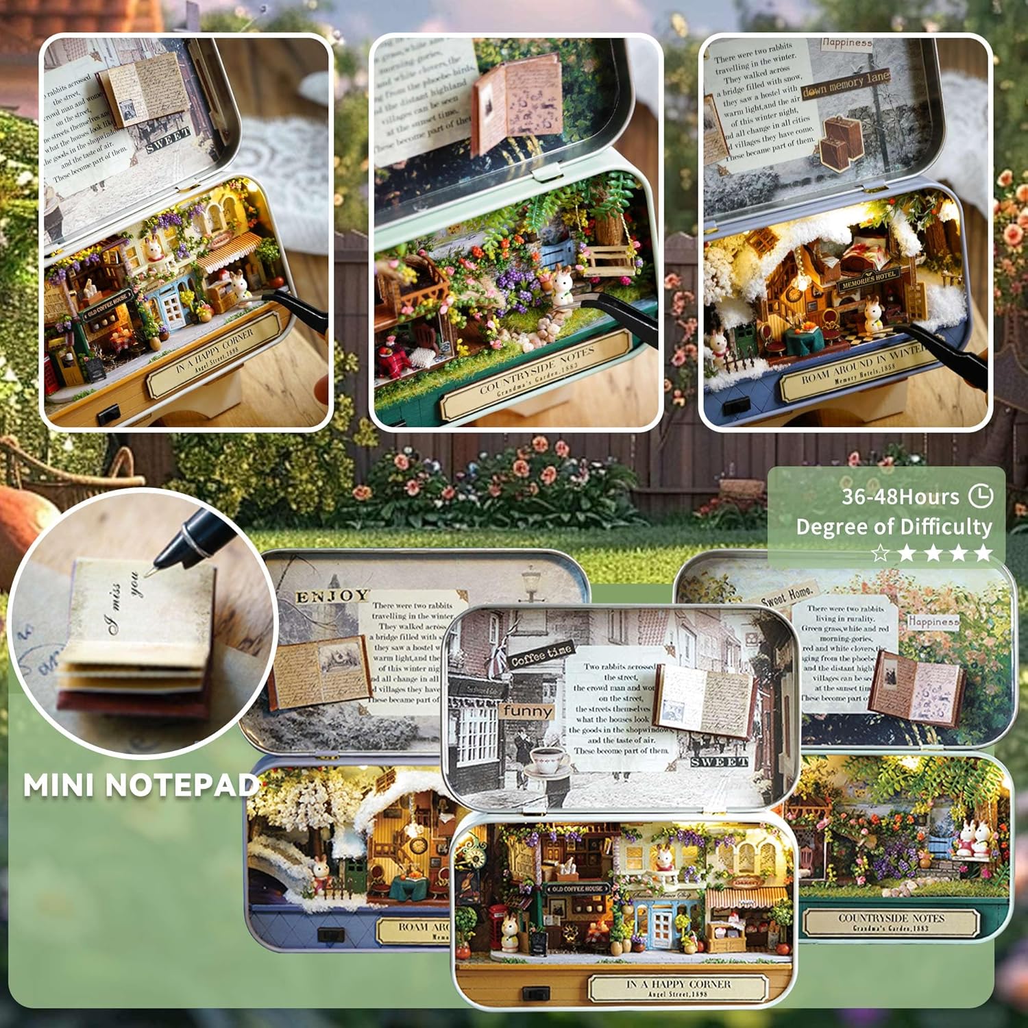 Flever Dollhouse Miniature DIY House Kit Creative Room with Furniture and Cover for Romantic Valentine's Gift(Old Times Including 3 PCS)
