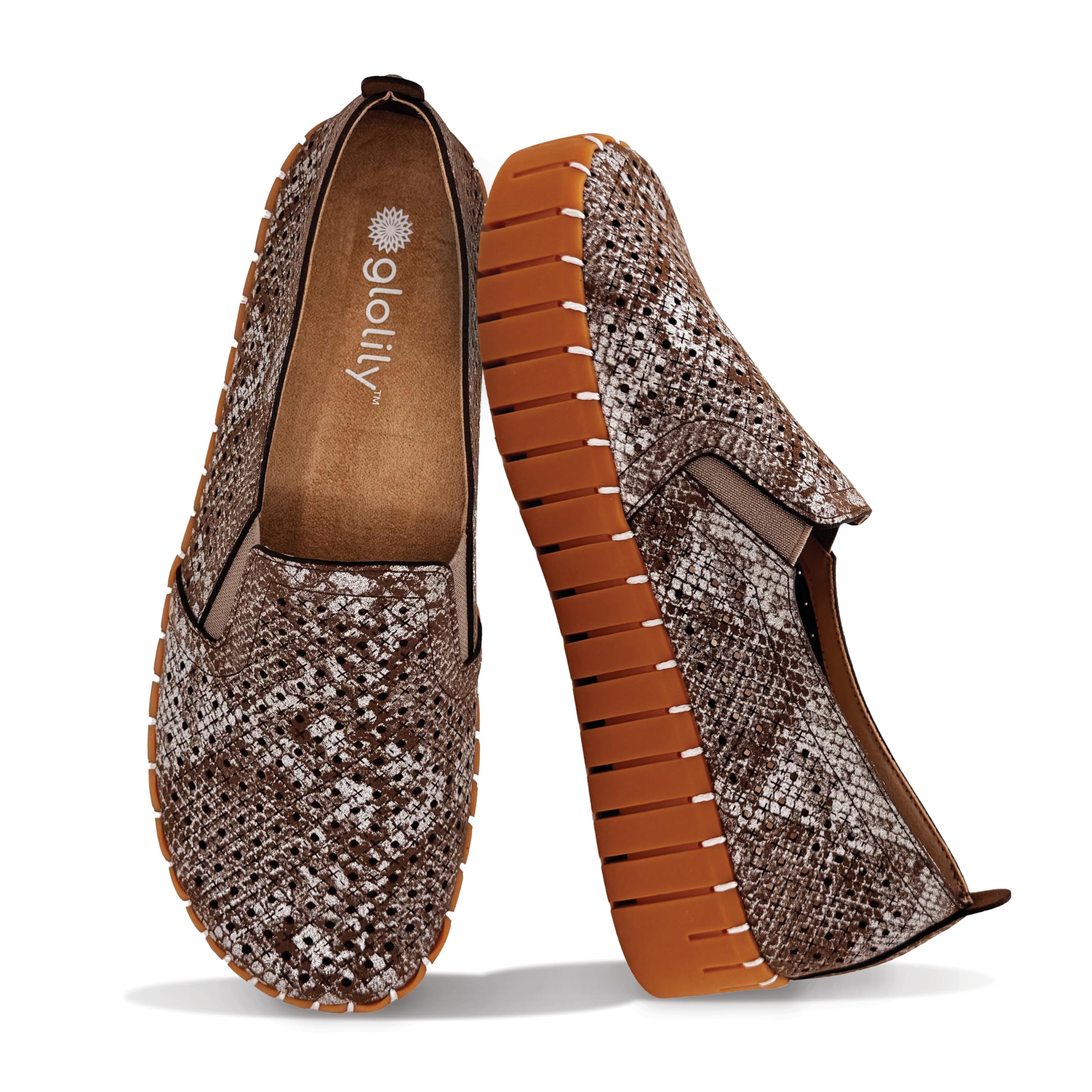 Glolily Elle Platform Perf Women's Comfort Sneakers - Orthotic Lightweight & Flexible Walking Shoes with Arch Support, Comfortable Casual Fashion