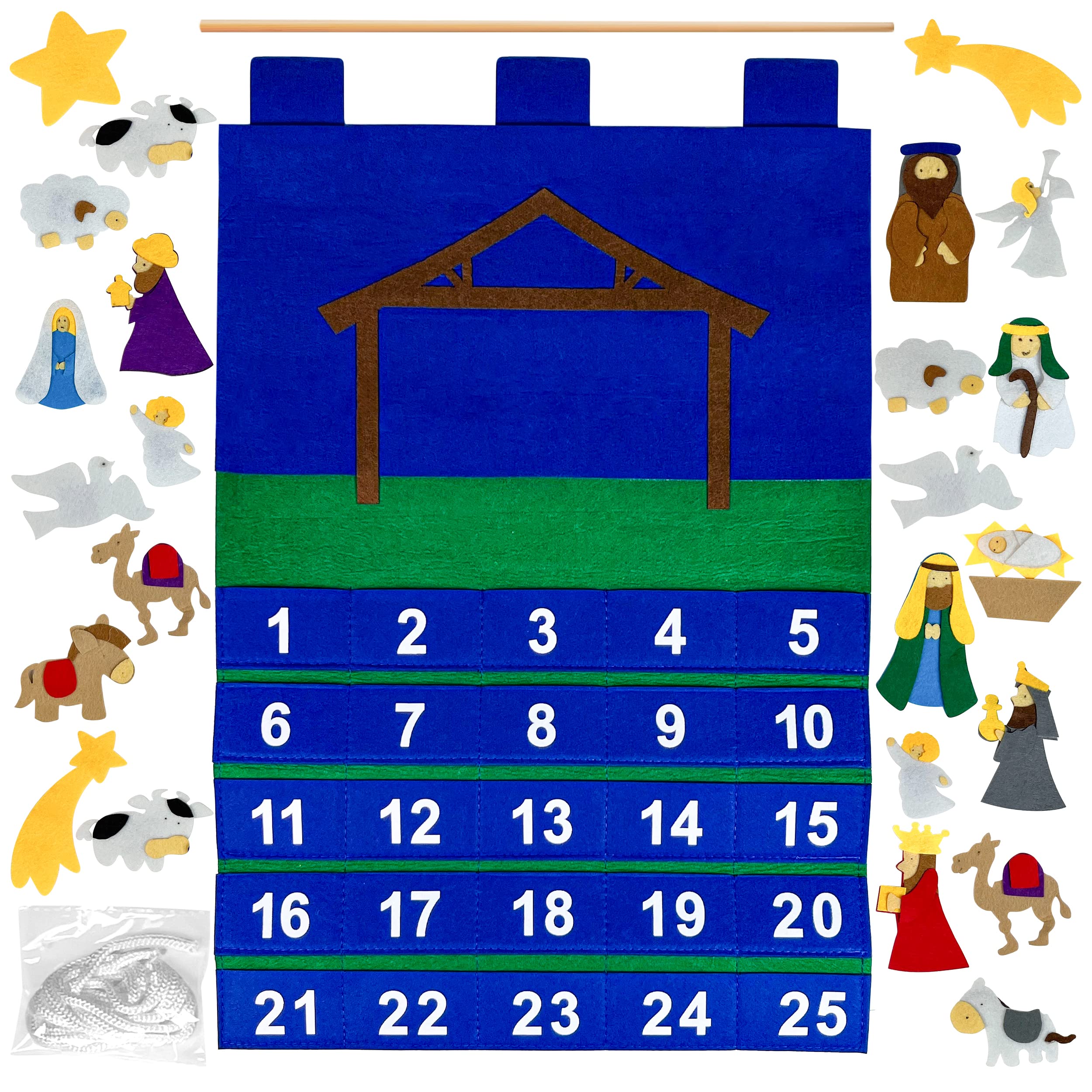 Countdown bis Weihnachten Religiöse Krippe Adventskalender für den Einsatz zu Hause, in der Schule, im Klassenzimmer, Büro zur Verwendung an Tür oder Wand mit 25 abnehmbaren Teilen für viele