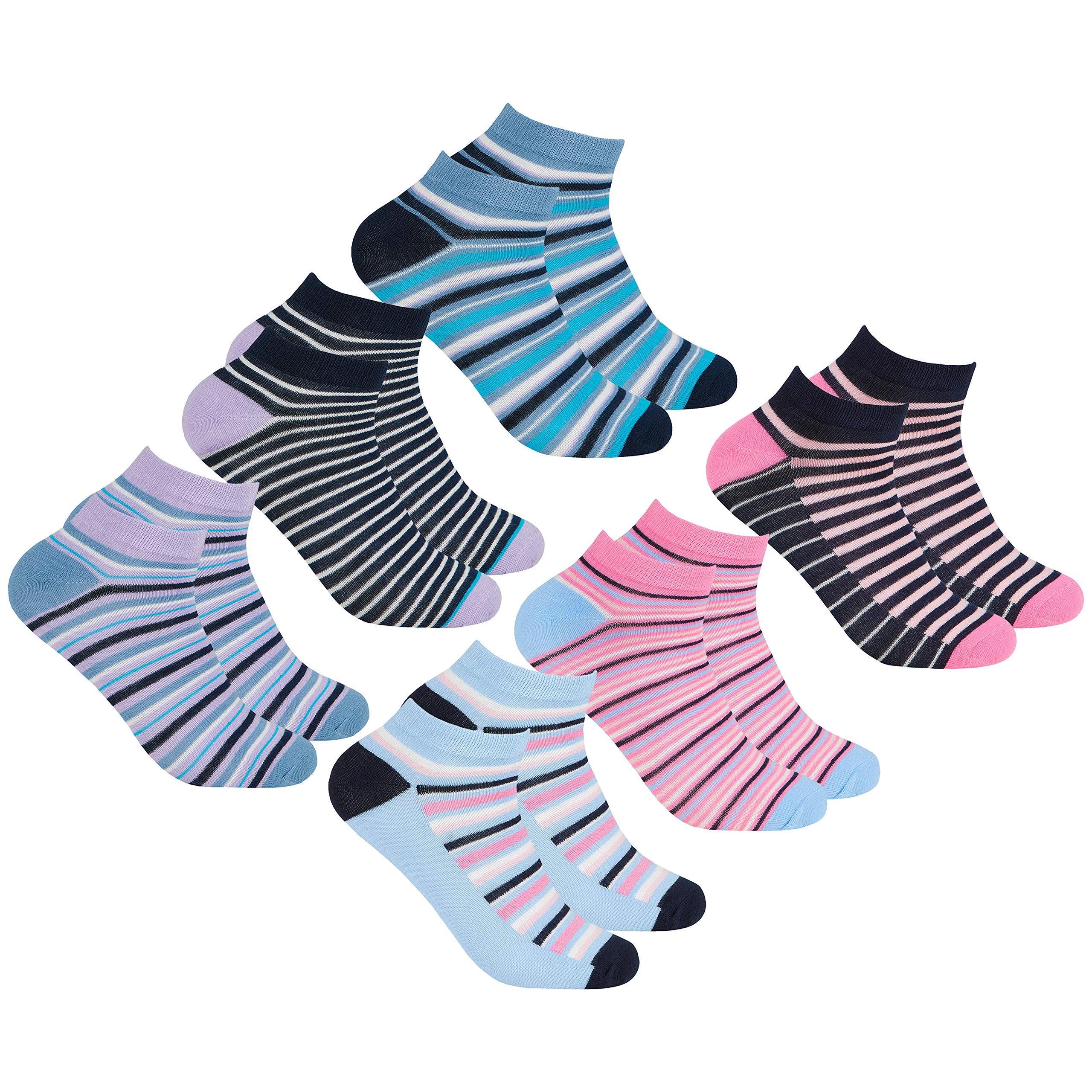 Metzuyan Ladies Womens Bamboo Socks Low Cut Triners Liner Ankle Summer Purple Pink 6 Pairs 4-8