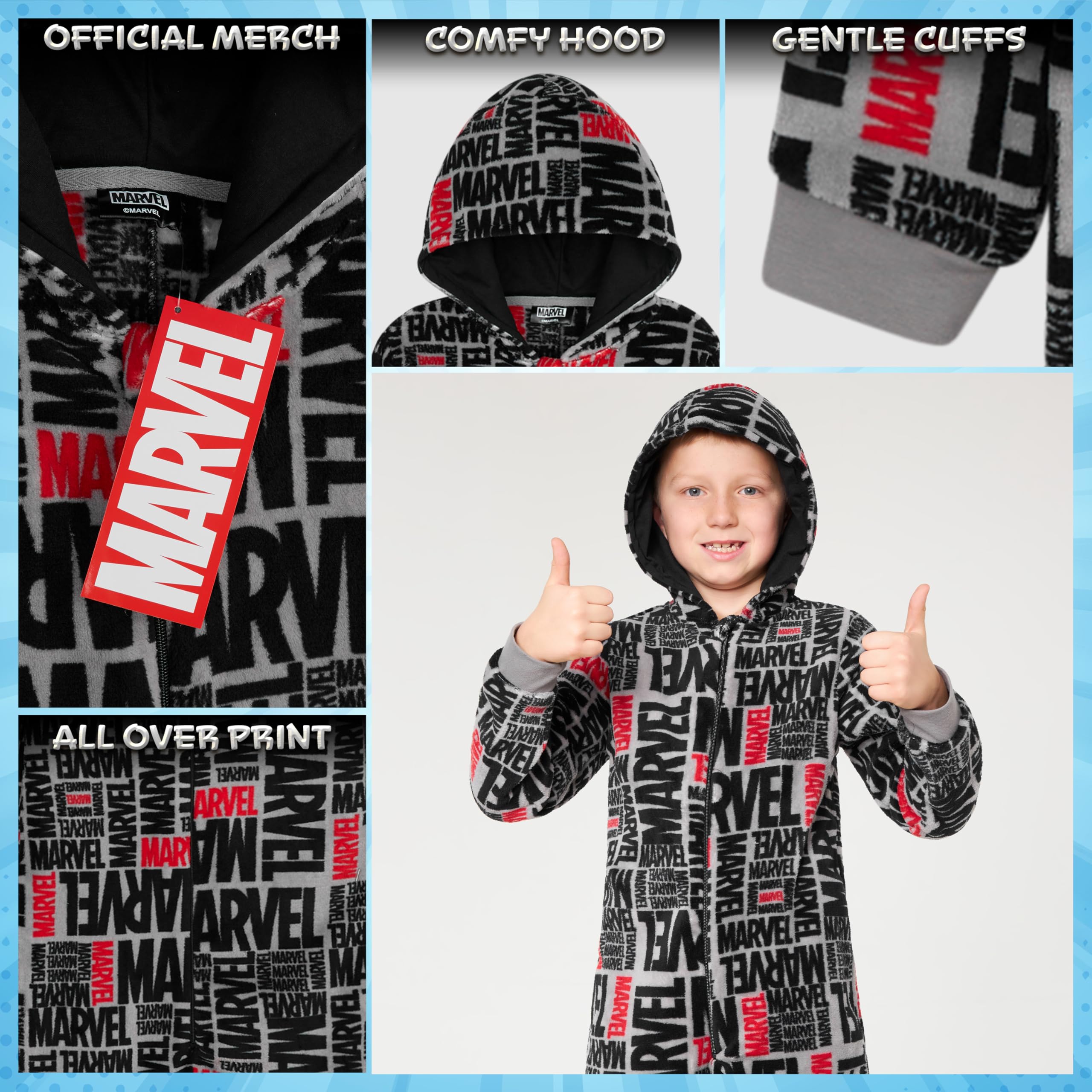 Marvel Combinaison Pyjama Enfant Garcon Surpyjama Grenouillère Garcon en Polaire Onesie Enfant Ado 9-15 Ans Avengers