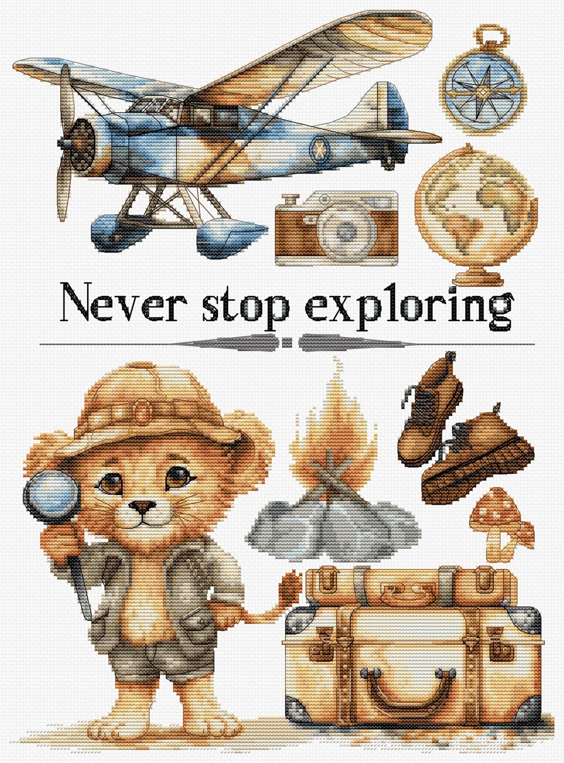 Luca-S Never Stop Exploring Cross Stitch Kit B1408, Counted Cross Stitch Kit For Adults, Needlecraft And Embroidery Kit