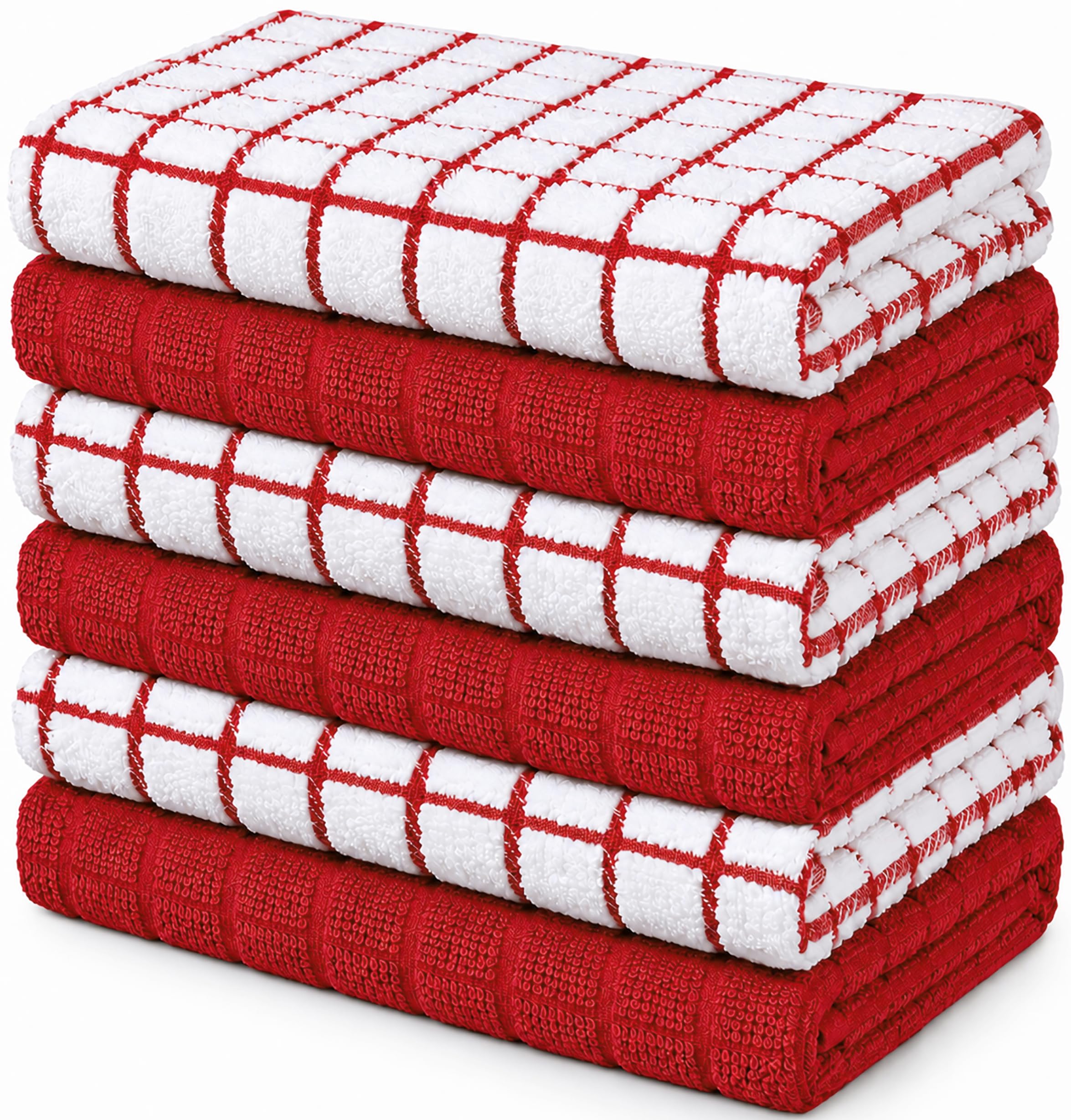 Bumble Kitchen Towels (6-Pack), 16"x28", 100% Cotton Dish Towels - Red