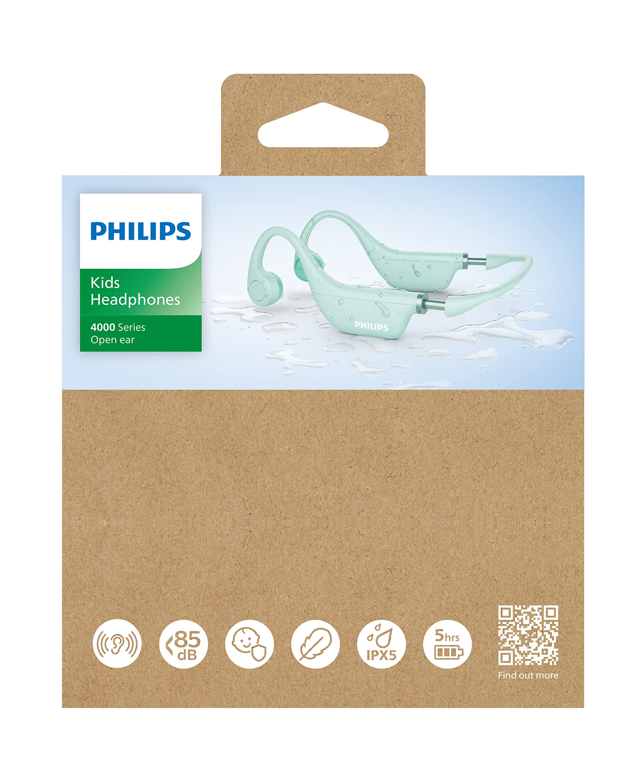 Philips TAK4607GR/00 Kabellose Open-Ear-Kopfhörer für Kinder, IPX5 Wasserschutz und bis zu 5 Stunden Wiedergabezeit, Kindersicherung, Verstellbarer Kopfbügel, kristallklare Anrufe, grün