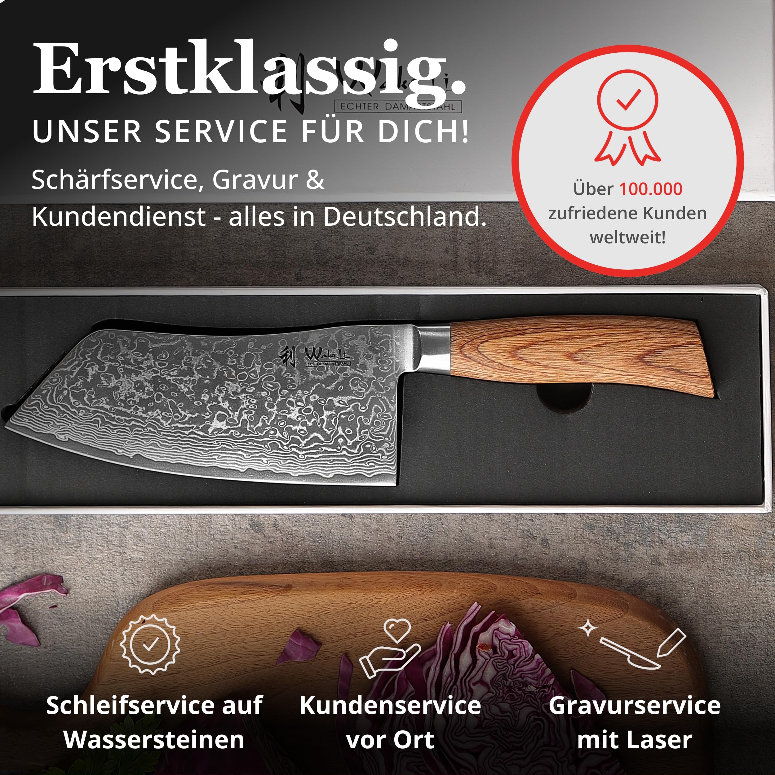 Wakoli EDIB Pro Chai Dao Messer, 17 cm Klinge aus Damaststahl mit VG10 Kern | 67 Lagen, 60 ± 2 HRC, 32 cm Gesamtlänge, Pakkaholzgriff und Geschenkbox; für Fleisch, Gemüse und Kräuter, nicht für Knochen