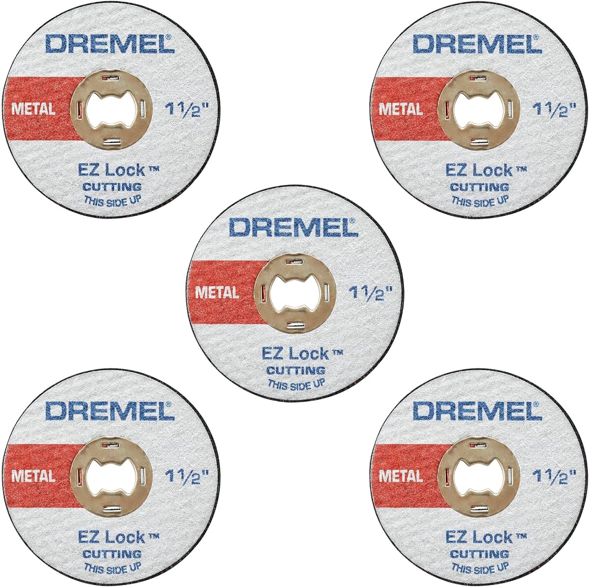 Dremel EZ456, diámetro de rueda de 1 1/2 pulgadas (38,1 mm), ruedas de corte reforzadas con fibra de vidrio EZ - Lock™, disco de corte de herramienta rotativa para corte de metal, 5 piezas, mediano, rojo | Disco de corte de herramienta rotativa para corte de metales | 5 piezas