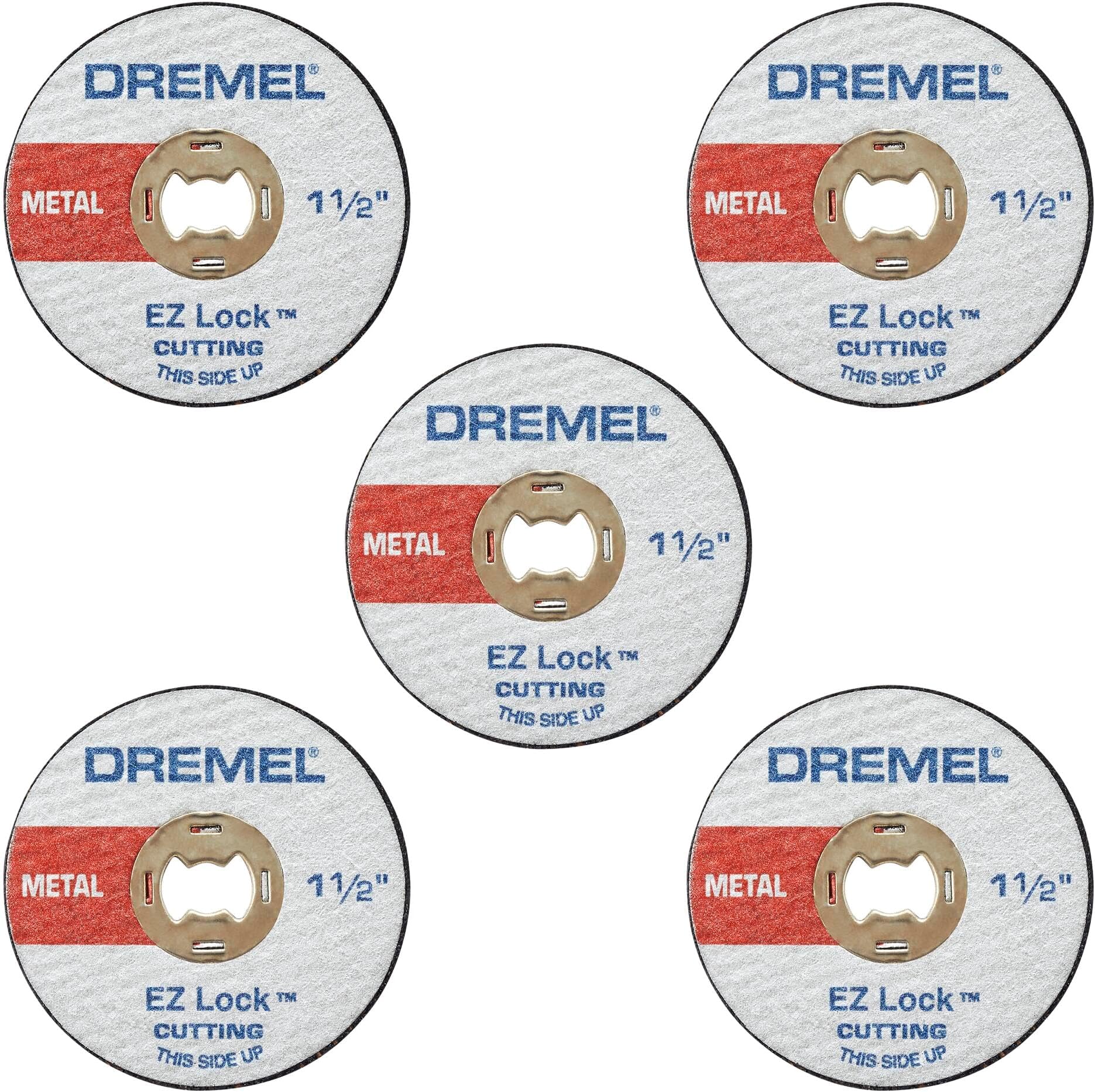 Dremel EZ456, 1 1/2-Inch (38.1 mm) Wheel Diameter, EZ - Lock™ Fiberglass Reinforced Cut-Off Wheels, Rotary Tool Cutting Disc for Metal Cutting, 5 Pieces, Medium, Red