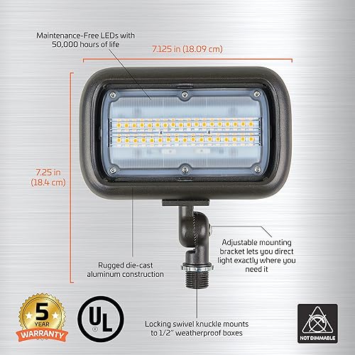 Miniatura 4 de Newhouse Lighting WW30BRZ - Luz de inundación LED de 30 vatios para exteriores, resistente a la intemperie, bronce