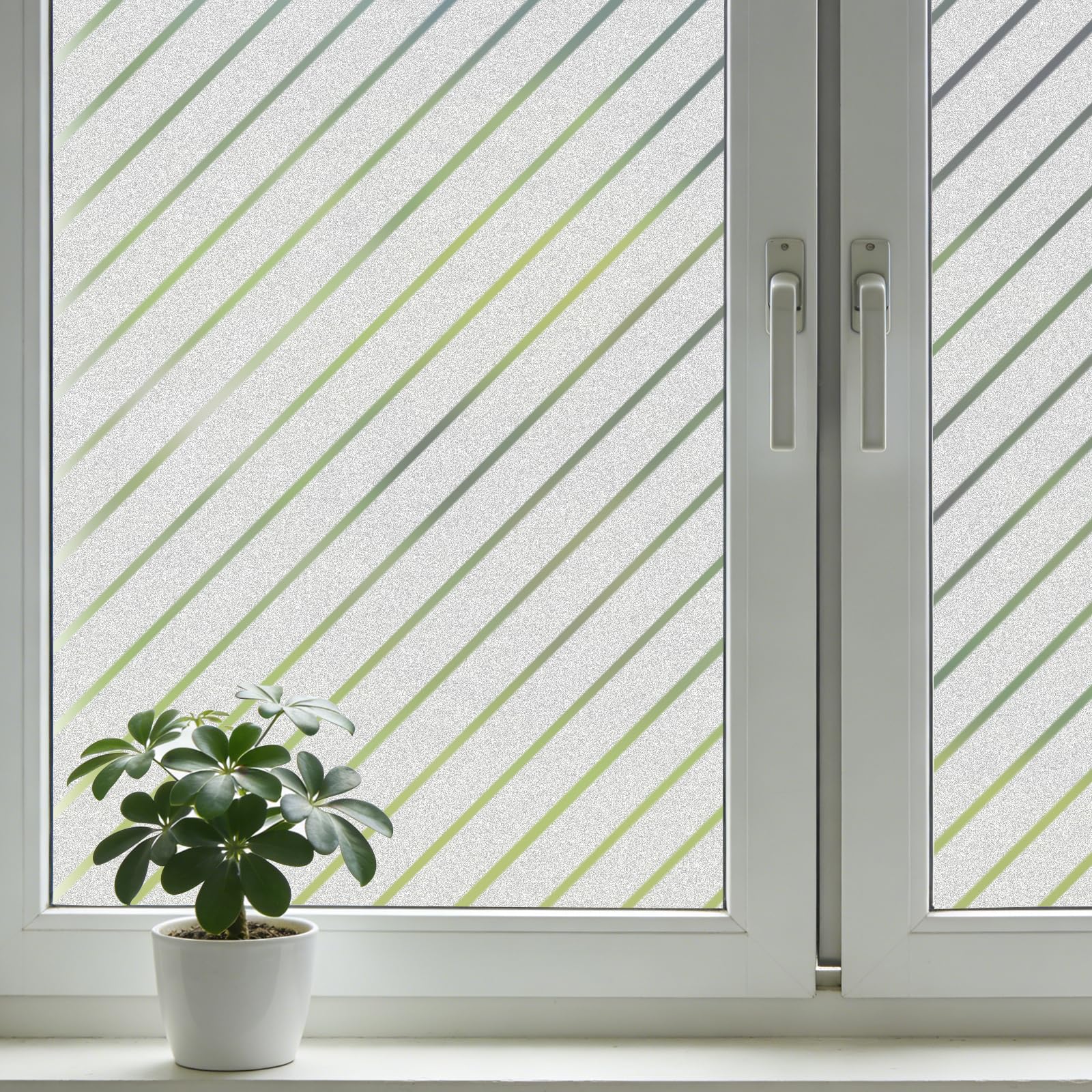 shinfly Fensterfolie Streifen-Fensterfolie Blickdicht,Milchglasfolie selbstklebend, statisch haftend, Anti‑UV