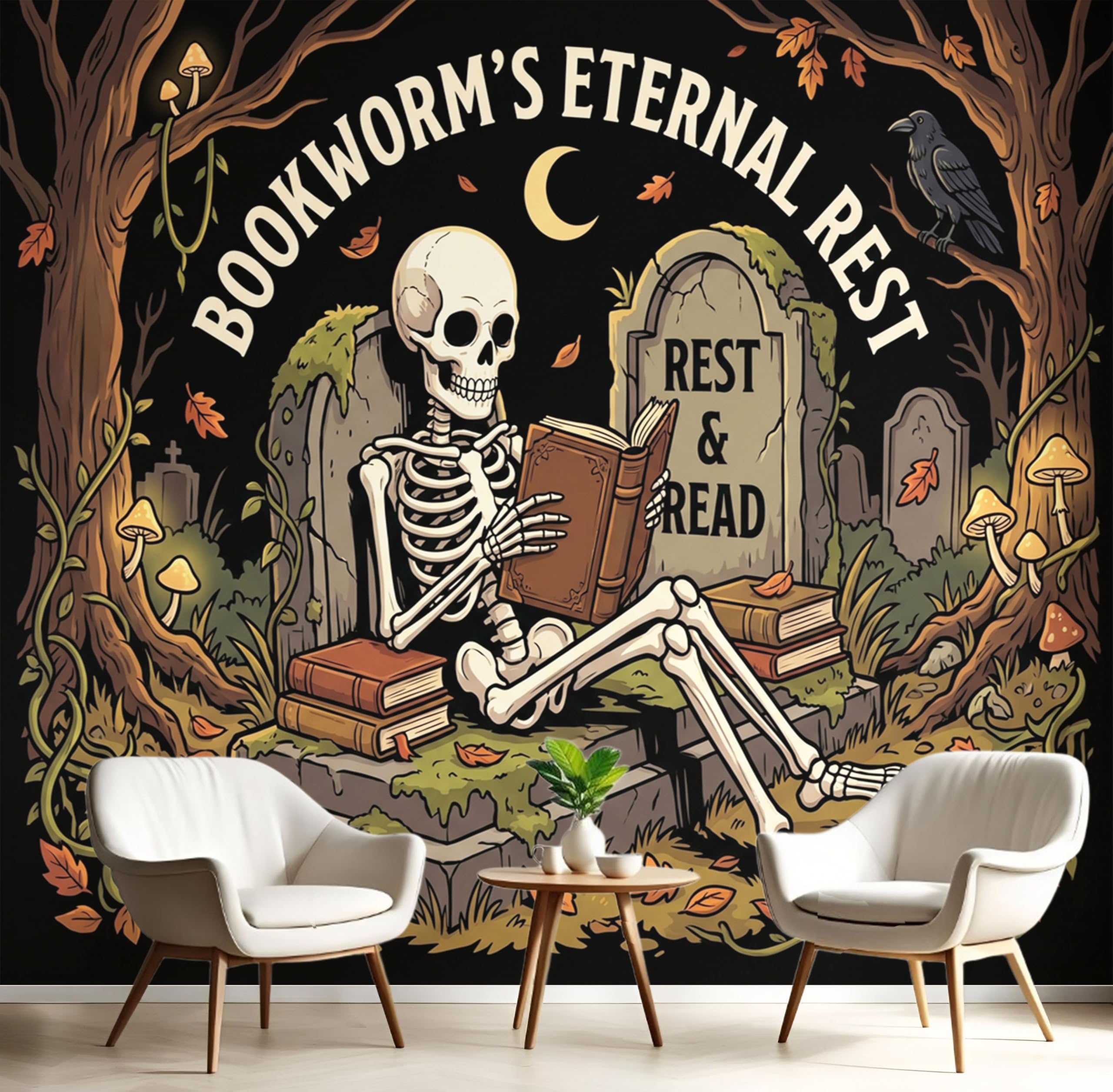Papier Peint Panoramique Crânes Amusants pour Sublimer Votre Salon en Saison d'Halloween
