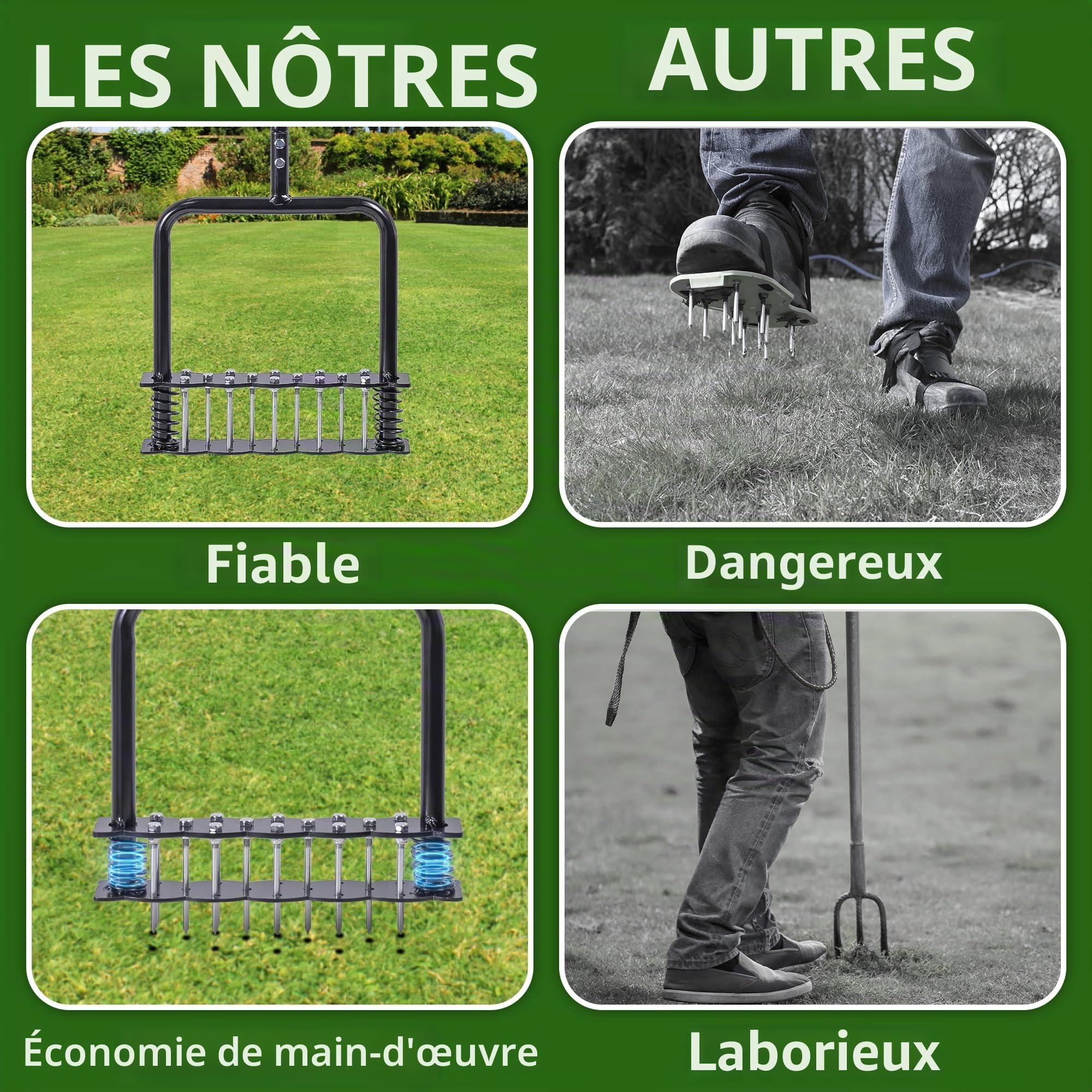Aérateur Gazon, Deecam aérateur de pelouse pour ameublir Le Sol et la Ventilation de la terrasse, Outils d'aérateur d'herbe pré-assemblés pour Cour, aération de pelouse, Outil de Jardin