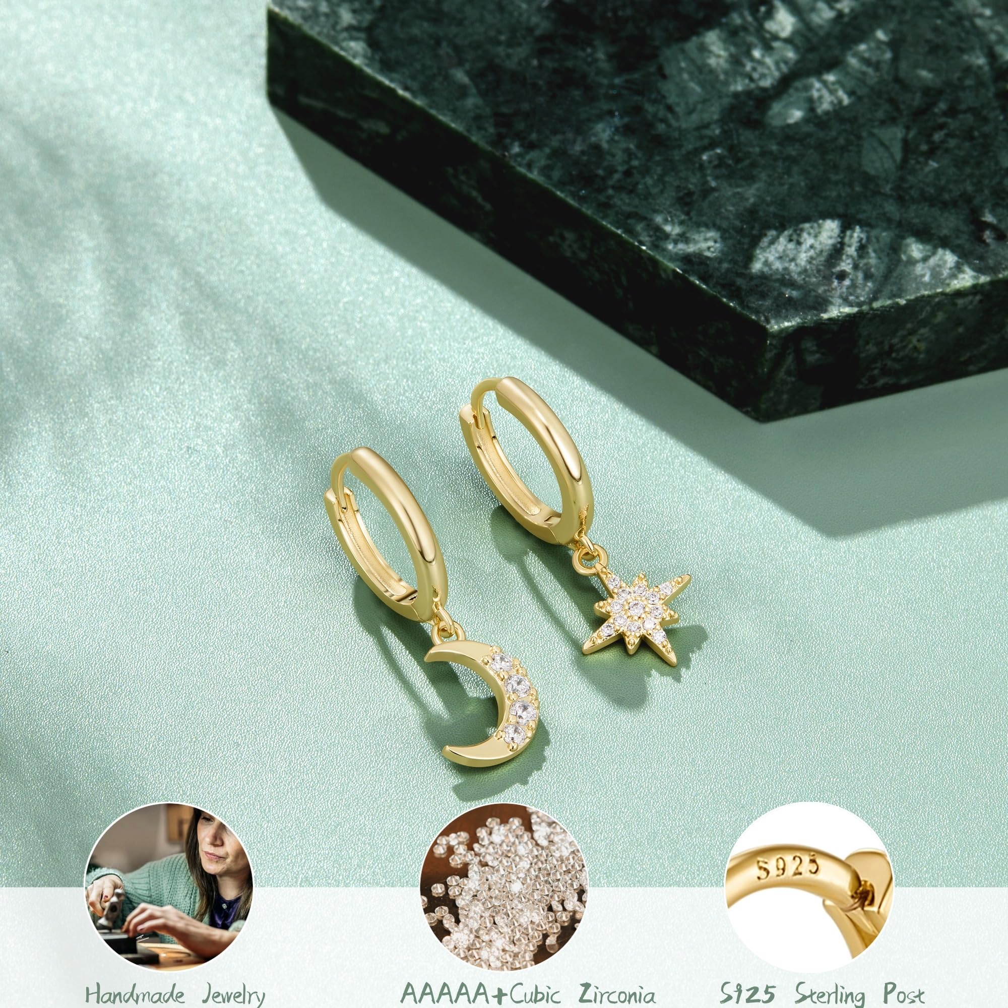 MACACHII Orecchini Donna Argento 925 Placcati Oro 14K - Orecchini a Lobo, Cerchio, Helix - Anallergici, Idee Regalo Gioielli per Piercing Multipli（Set 3 Paia）