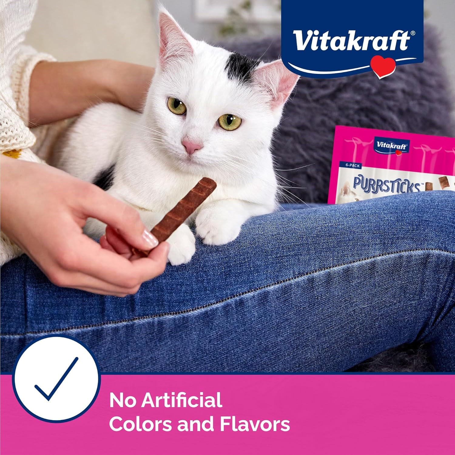 Vitakraft PurrSticks for Cats - Nutritious & Healthy Soft Cat Treats - Gently Oven Roasted Meat Sticks for Cats w/ 70% Meat - Easy-to-Serve Cat Chew Sticks (Chicken, 60 Pack)