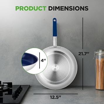NutriChef 12 In Fry Pan with Lid, Nonstick Ceramic Skillet, Blue Handle | 12 Large Skillet, Nonstick Ceramic Coating, Silicone Handle, Stain-Resistant, Easy To Clean, All Cooktop compatible