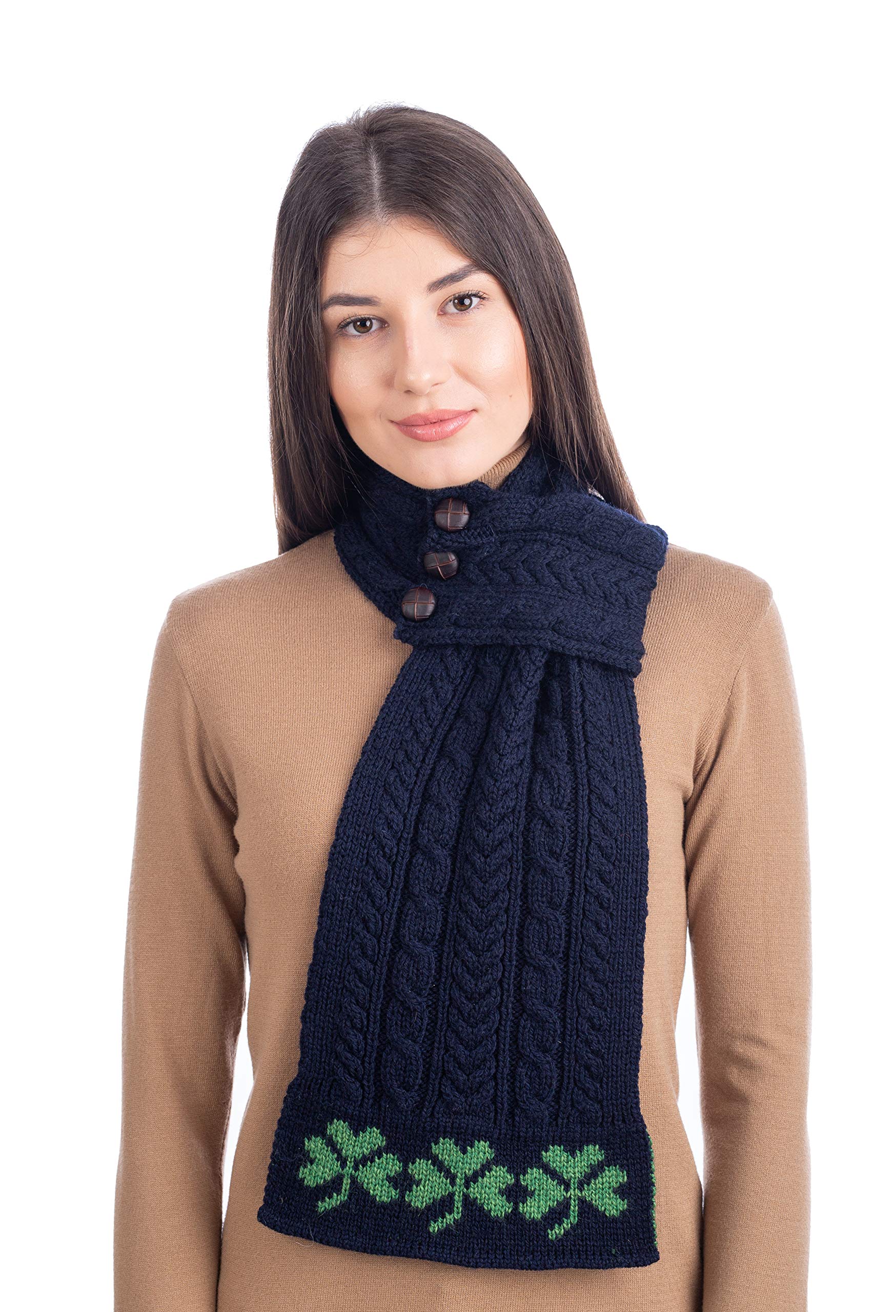 SAOL - Mujer - Bufanda Aran Loop con patrón de trébol - 100% lana merino - azul - Talla única