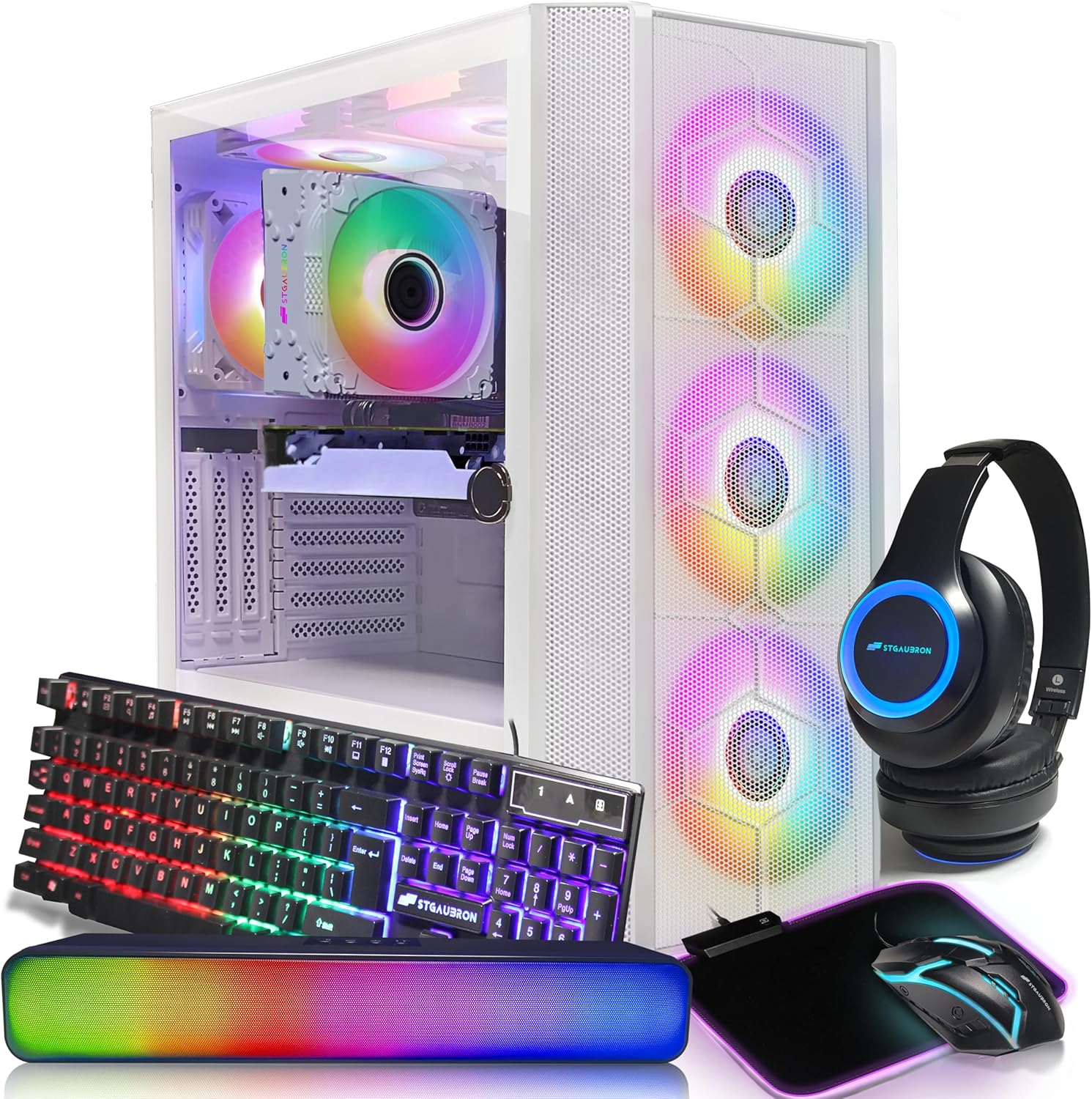 STGAubron Gaming PC Desktop, Radeon RX 6600 8G, Intel Core i7-10700KF up to 5.1G,16G DDR4, 1T SSD, 600M WiFi, BT5.0, RGB Fan x6, RGB Mouse Pad, RGB BT Sound Bar, RGB BT Gaming Mic, Windows 11 Home