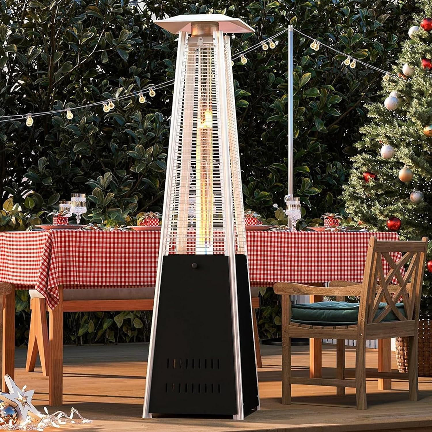 Pyramid Patio Heater with Wheels, Quartz Glass Tube Outdoor Heaters for Patio with Triple Protection System, CE & ETL Certified, 89 Inch LP Propane Tower Heater T for Commercial Residential, Black