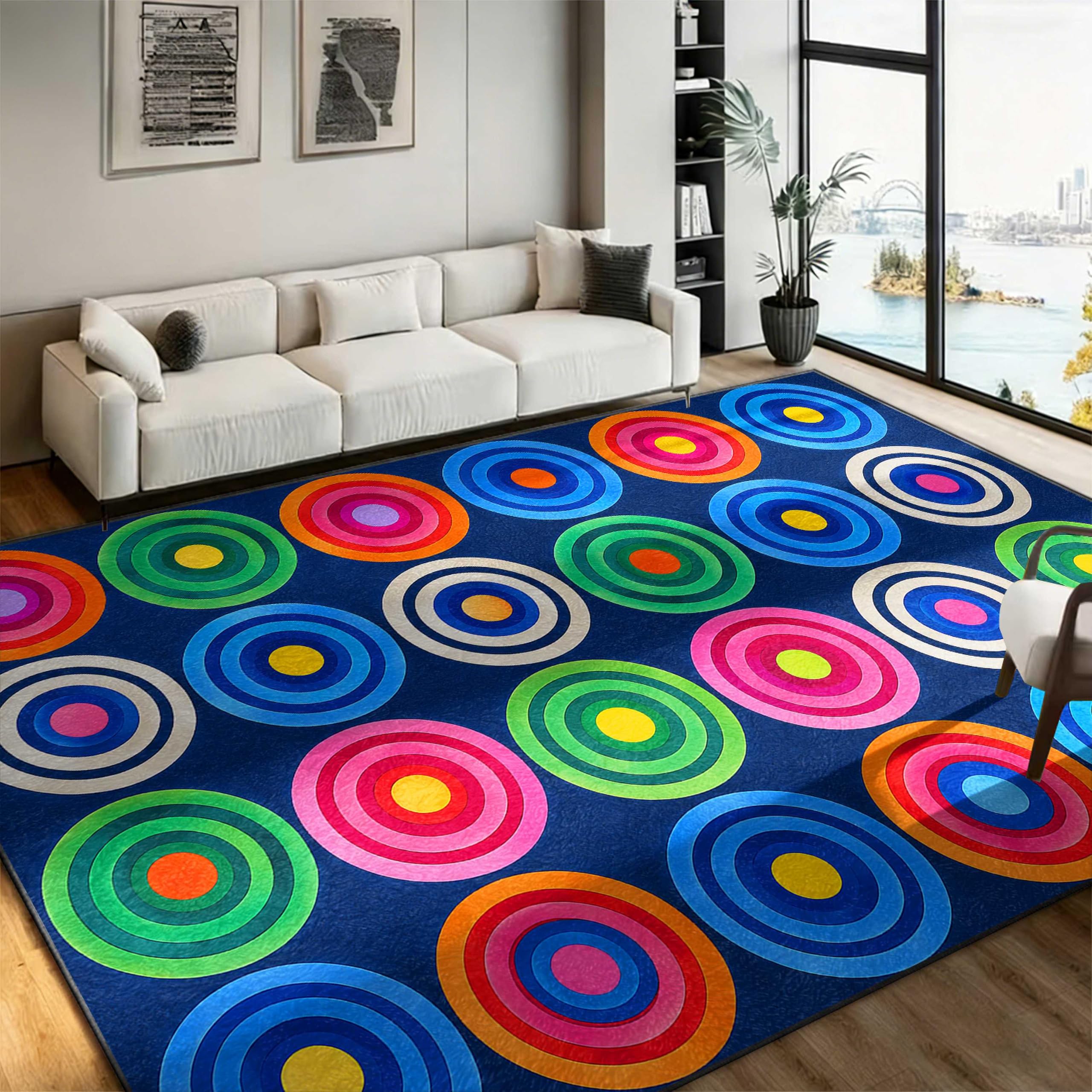 Retro Art Living Room Rug 160x230cm Bright Multicolor Circle Print Carpet