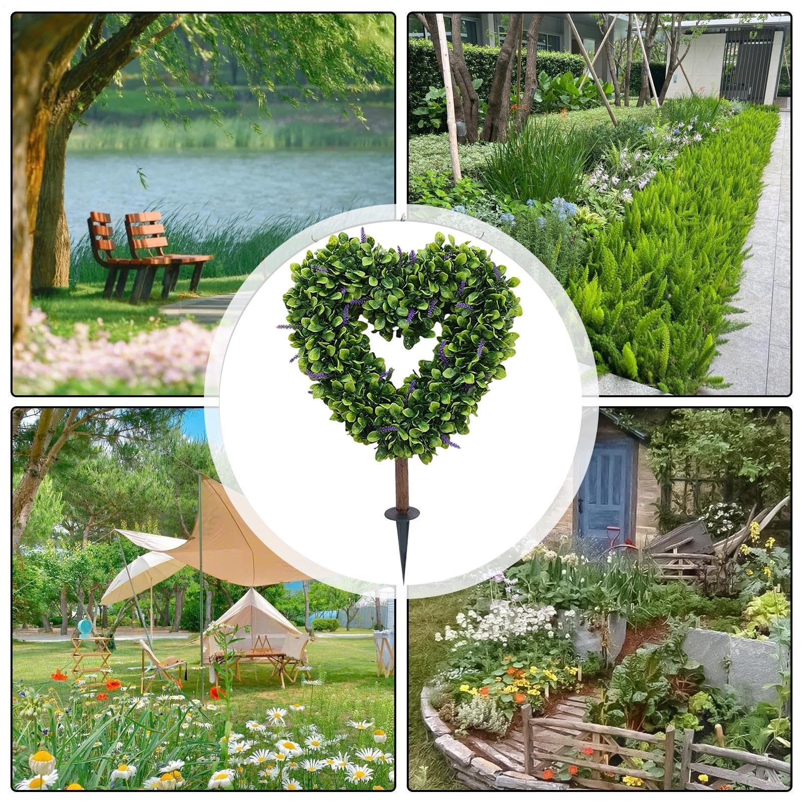 Topiary w Kształcie Serca Sztuczna Roślina Dekoracyjna | Topiary na Walentynki z Palikiem do Dziedzińca, Trawnika, Werandy, Podwórka, Domu Wiejskiego, na Ślub, Wiosenne Rękodzieło i