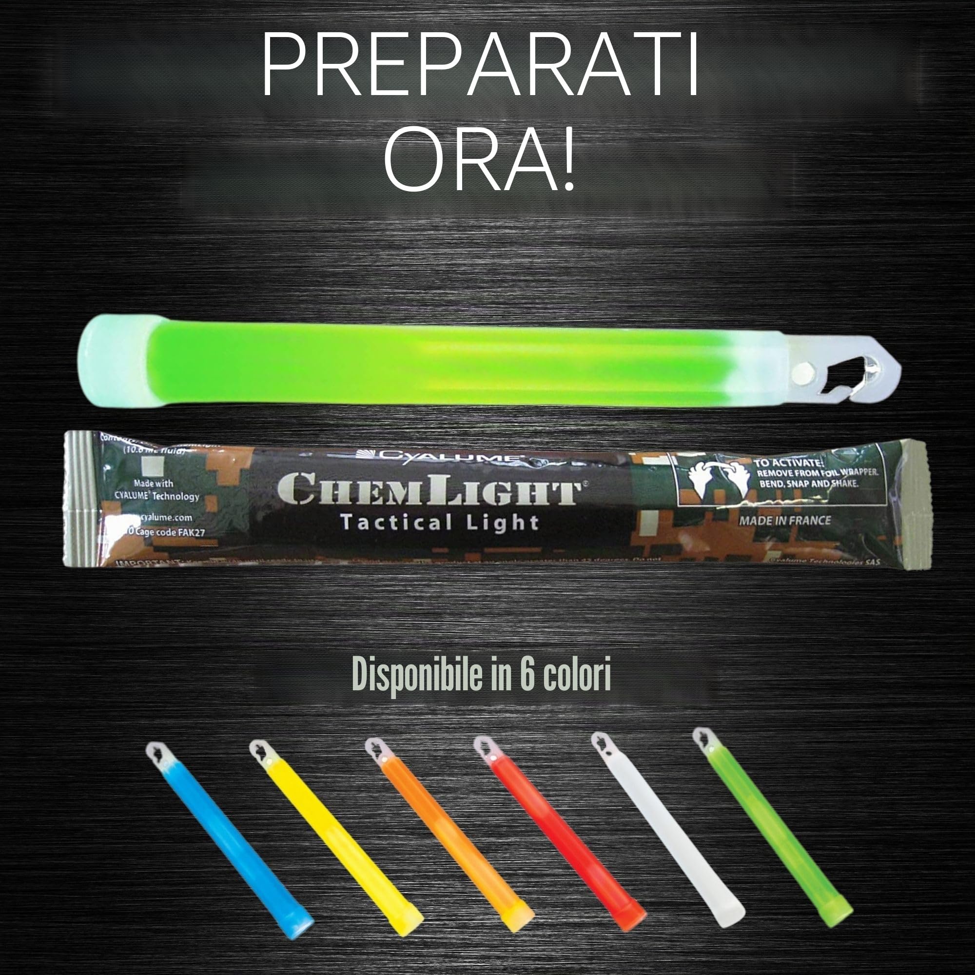 Cyalume Bastoncino luminoso verde militare ChemLight Lightsticks 15cm - Light Sticks ultra-luminosi 12 ore (Scatola da10)