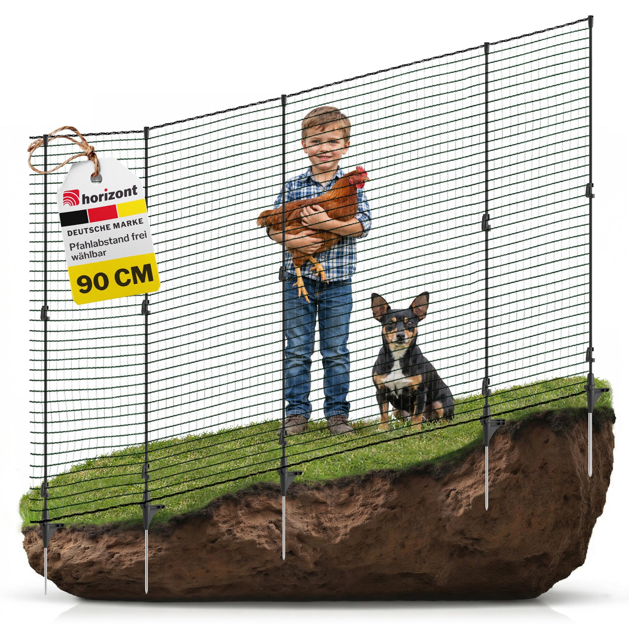 Mobiler Hundezaun Flex 25m x 90cm mit 15 Pfählen Begrenzungszaun Weidezaun Steckzaun