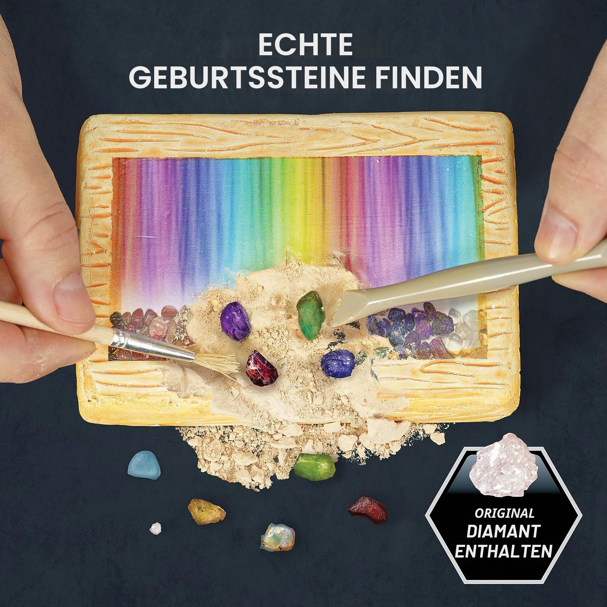 NATIONAL GEOGRAPHIC STEM Science Birthstone Kit with 12 Real Birthstones, Includes Real Diamond, Ruby, Sapphire, Pearl and More, Dig in Awesome Gemstones, Girls Toys, Toys for Boys