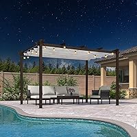 Vista 25 de PURPLE LEAF Pérgola Retráctil para Exteriores de 10' X 12' con Toldo de Sombra Solar Cubierta Blanca Refugio de Metal para Patio Jardín Porche Patio