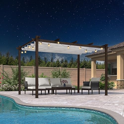 Miniatura 131 de PURPLE LEAF Pérgola de metal retráctil de 10 x 12 pies con toldo y cubierta de sombra para jardín, patio, terraza de playa, cenador, color blanco